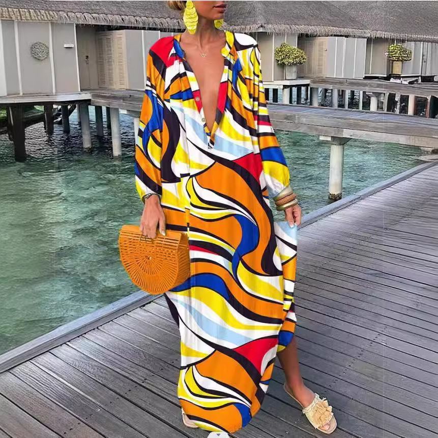 Women's Fashion Printed V-Neck Dress