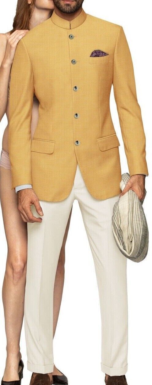 Yellow Coat pant India Pakistani Jodhpuri Suit Wedding Partywear Blazer