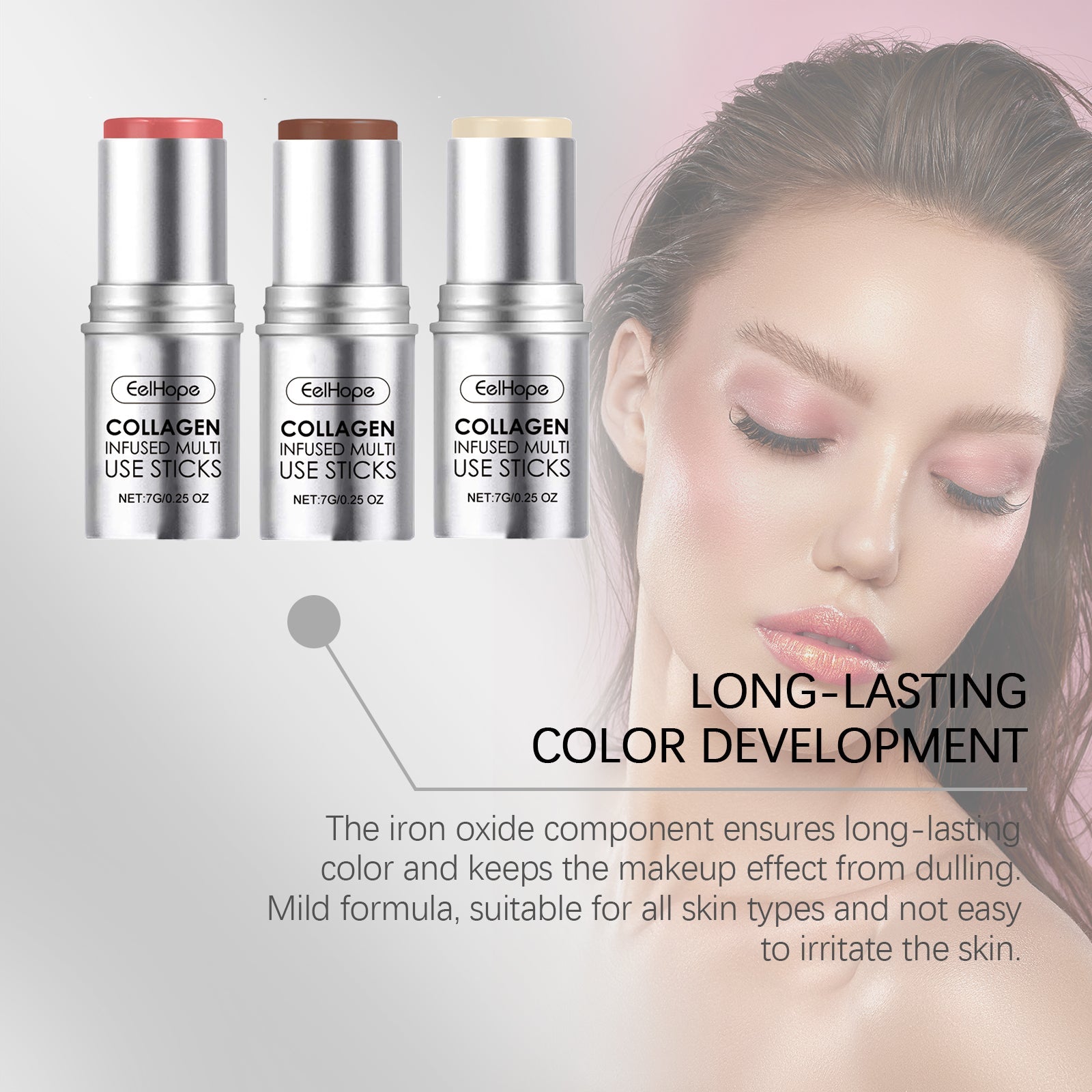 Collagen Makeup Stick, Hydrating Natural Blush, Multi-Color Lip & Cheek Stick ,7g