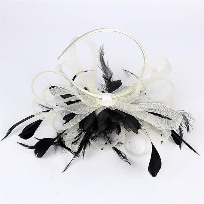 Women Fascinator Hat Headband Elegant Mesh Fake Feather Hair Hoop Tea Party Headwear