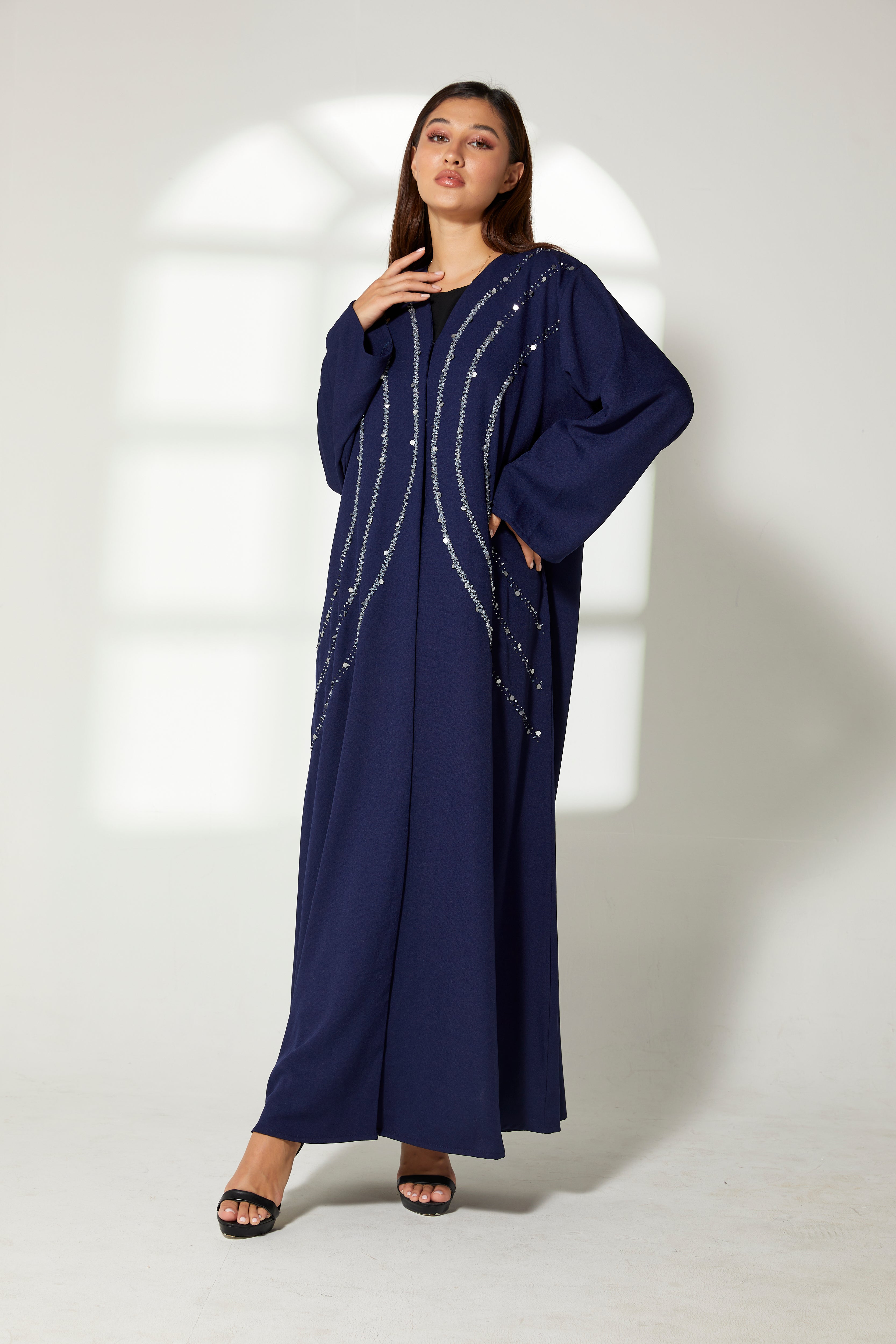 MOiSTREET Navy Korean Crepe Embroidery Abaya