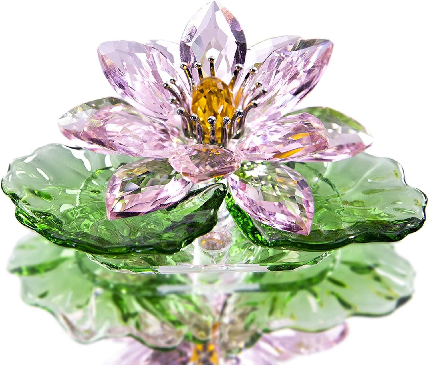 Sparkling Pink Crystal Lotus Flower Home Decor Car Ornaments Christmas Gift
