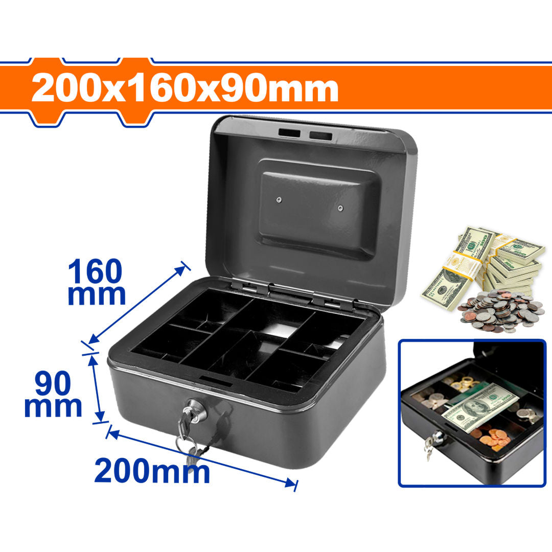 WADFOW Steel Cash Box with 5 Compartment Tray & Key Lock
