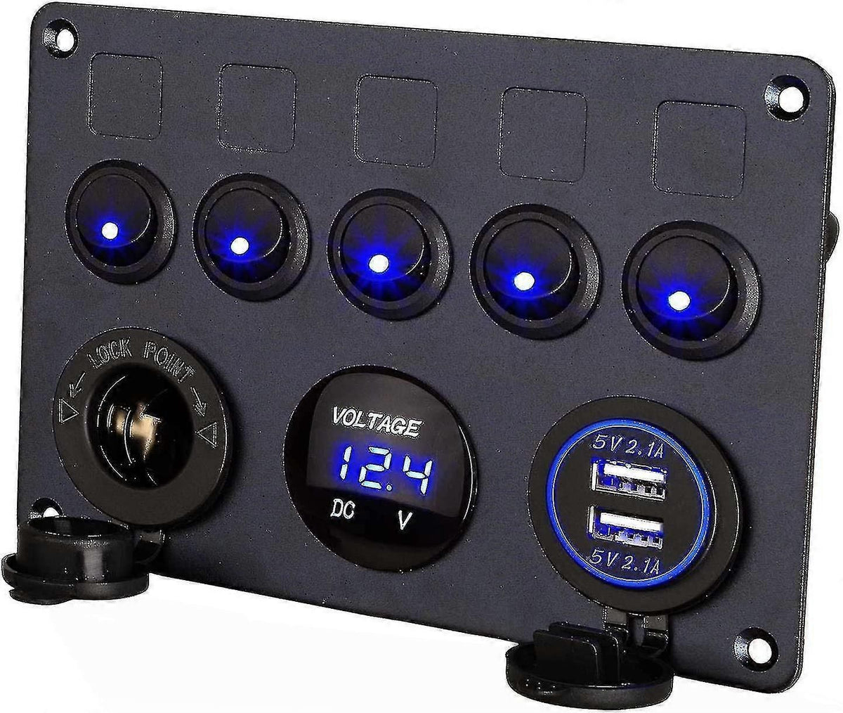 12v / 24v Control Panel, 5 Groups Of Rocker Switch Panels, With 5v 4.2a Dual Usb Charger, Waterproof Led Voltmeter