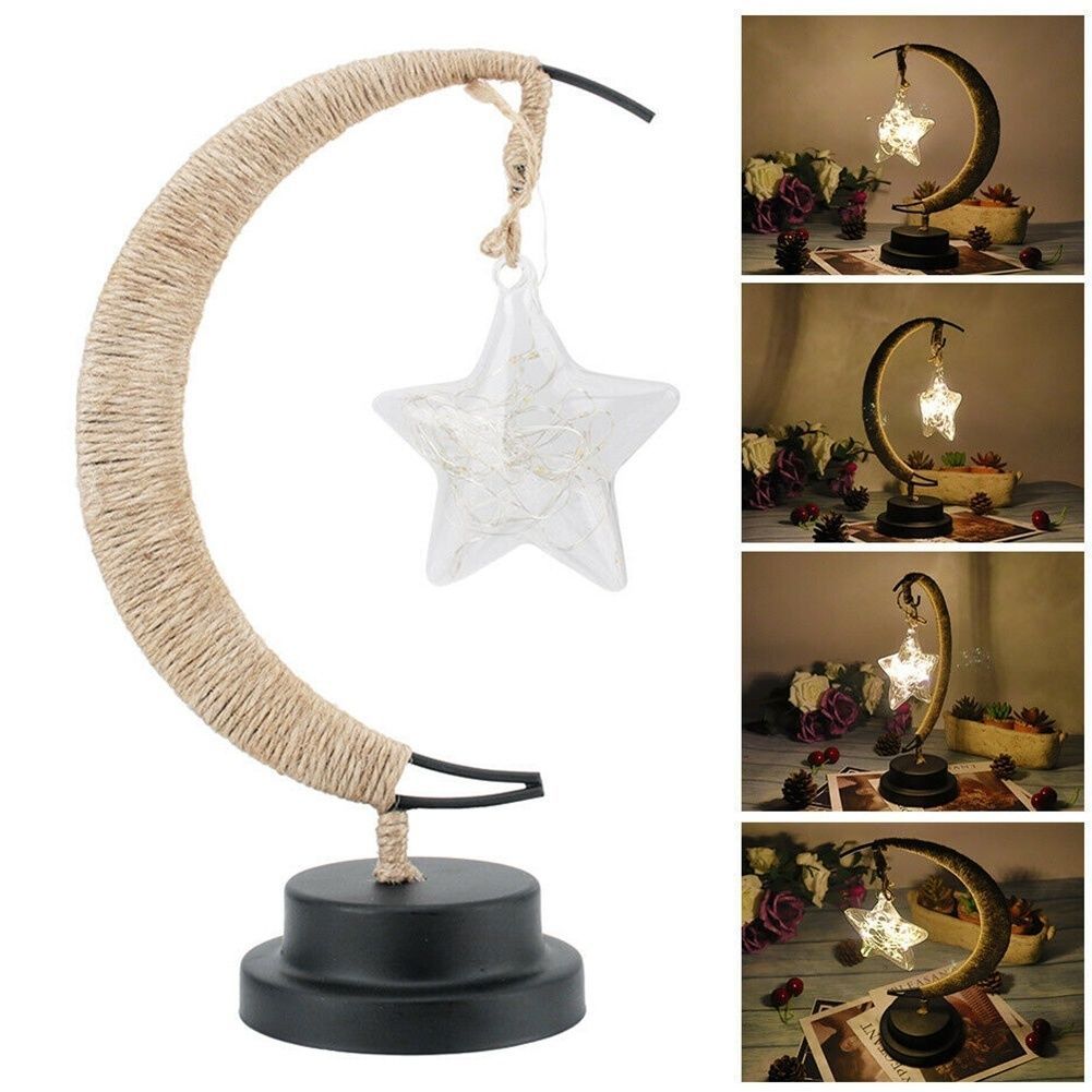 LED Moon Night Light Hanging Vine Ball Desk Lamp Handmade Rope Rattan Table Lamp Bedroom Decoration