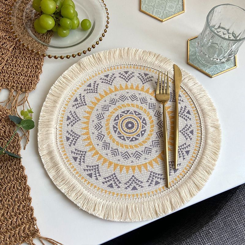 3pcs Boho Round Placemat Cotton Woven Macrame Tassels Table Mats Home Decor