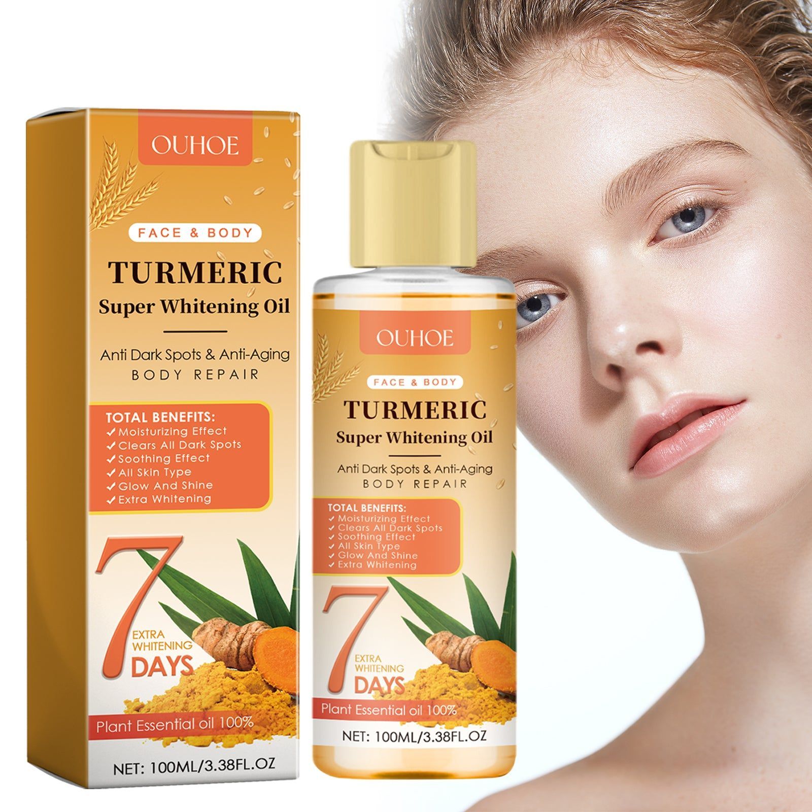 Turmeric Skin Whitening Oil, Brightening, Moisturizing, Anti-Aging, Non-Sticky ,100ml