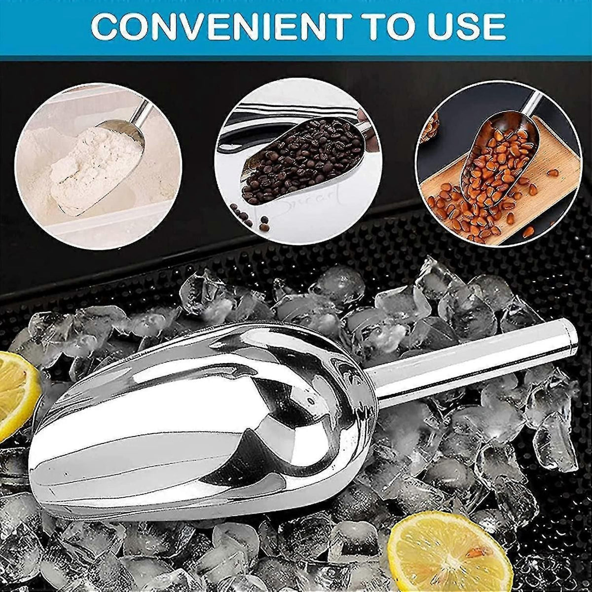 3-Pack Stainless Steel Nesting Ice Scoops - Thickened Flour/Food Scoop Set for Kitchen, Buffet & Bar Serving Tools