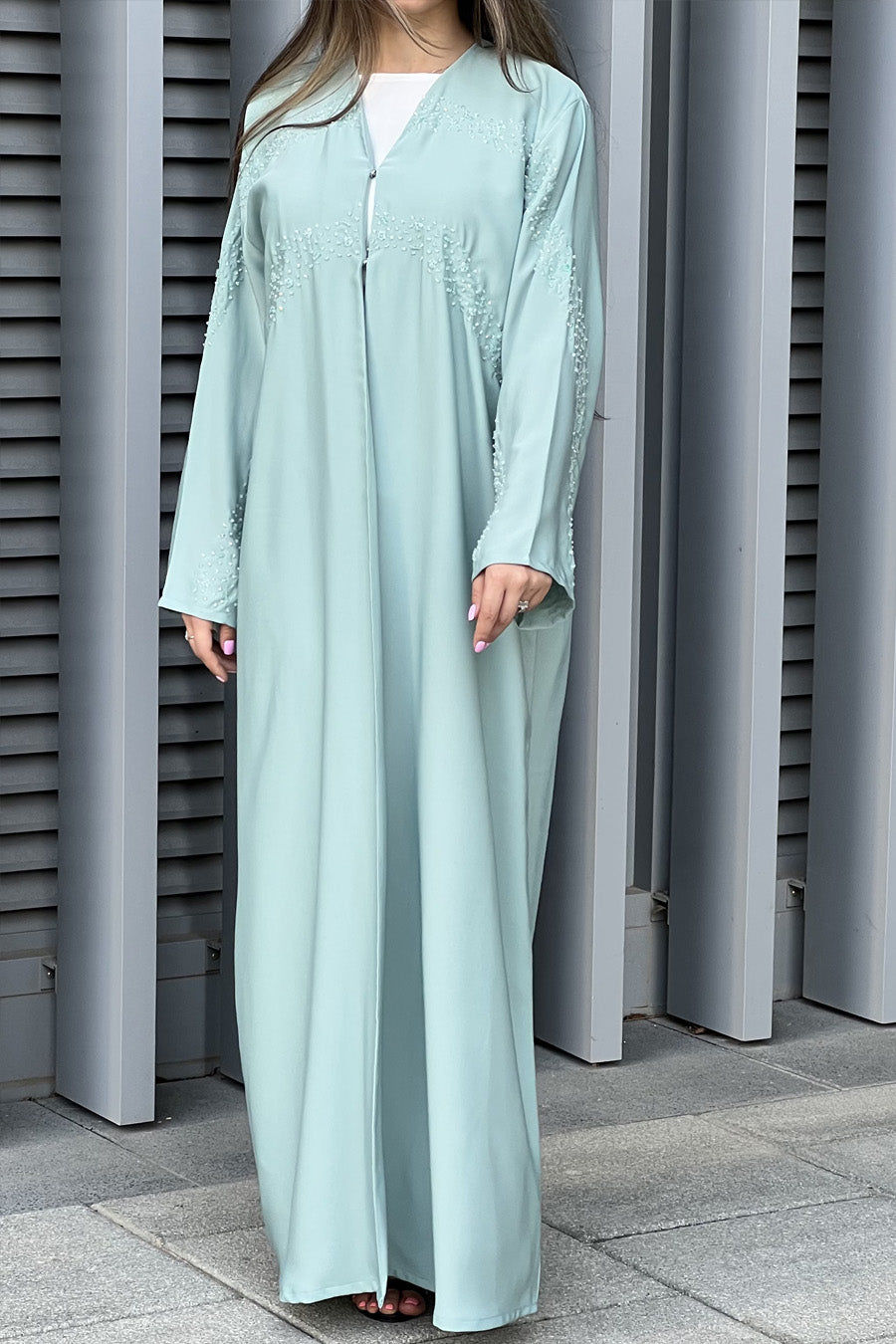 MOiSTREET Pale Blue Korean Nada Embroidery Abaya