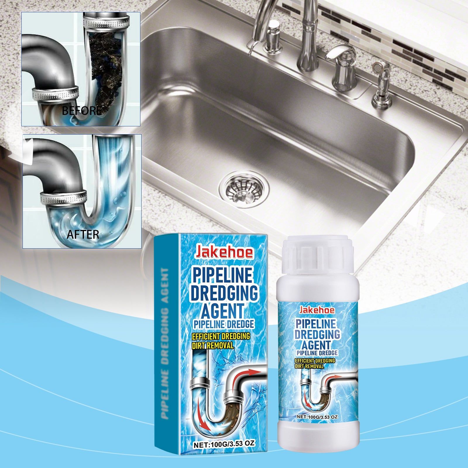 Pipe Unclog Agent, Fast Drain Cleaner, Safe, Eco-Friendly, Kitchen Bathroom ,100g