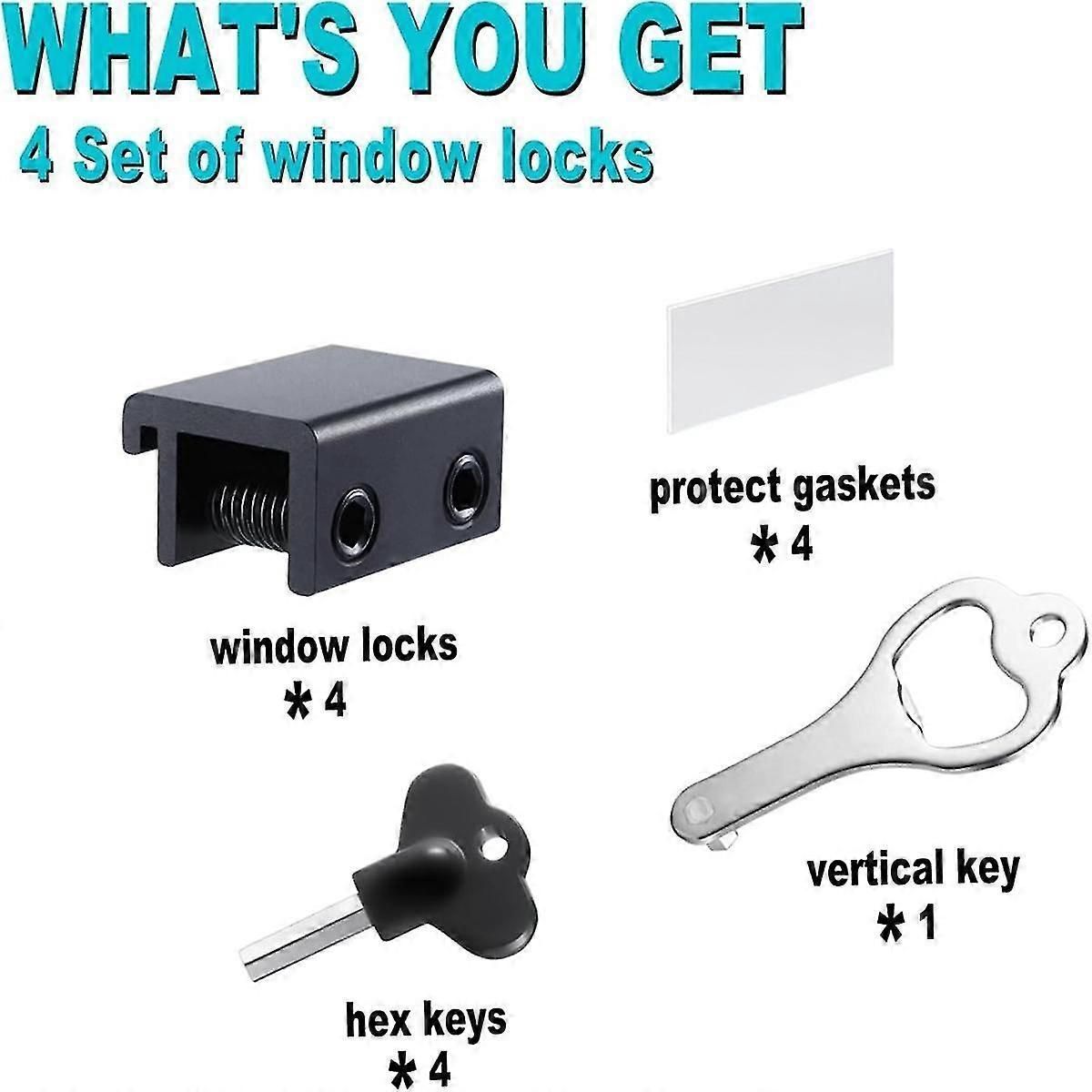 Sliding Window Locks (4 Pack), Security Window Locks With Keys, Adjustable Aluminum Sliding Window