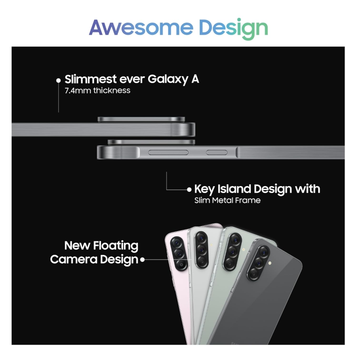 هاتف ذكي Samsung Galaxy A56 5G بنظام Android باللون الرمادي الداكن، ذاكرة وصول عشوائي (RAM) سعة 8 جيجابايت، كاميرا مزودة بتقنية الذكاء الاصطناعي، شاشة AMOLED