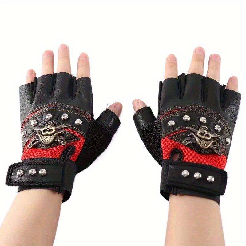 Men Motorcycle Riding Gloves Steampunk Gothic Gloves Vintage Fingerless Mittens