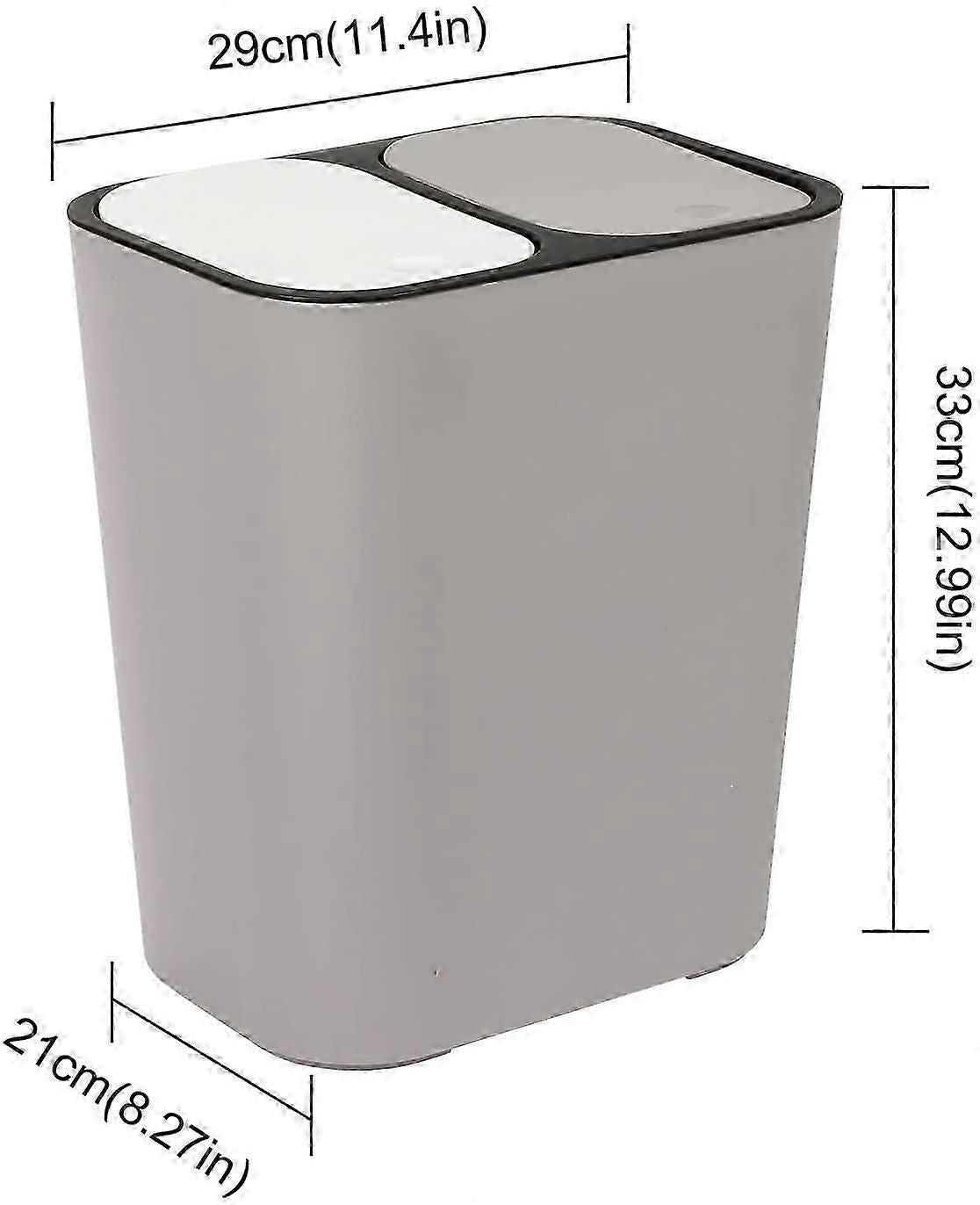 Double Recycling Waste Bin Trash Can Storage Box Container Rectangle Plastic Push-button Dual Compartment For Kitchen Office Home Grey