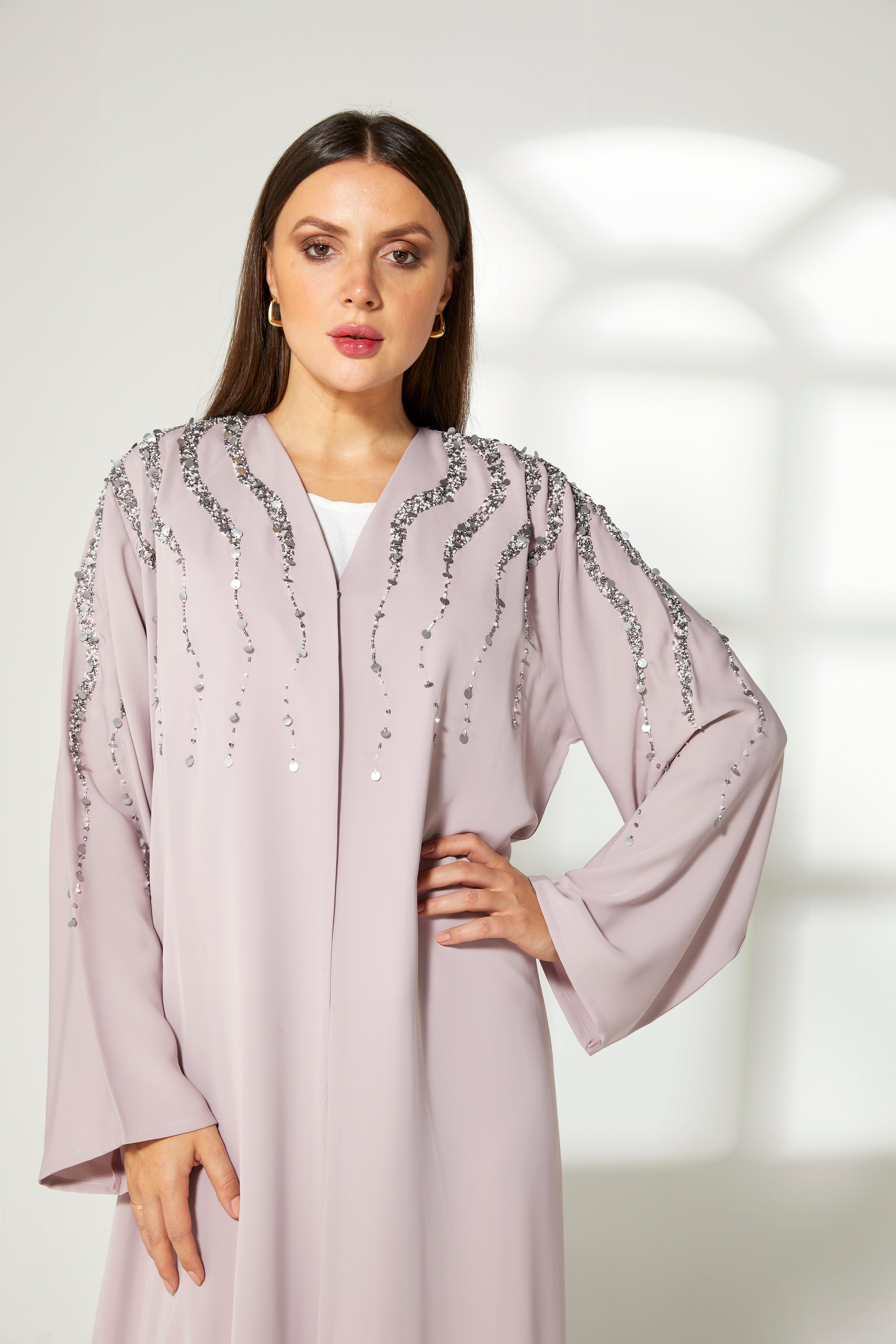 MOiSTREET Lavender Korean Nida  Embroidered Abaya
