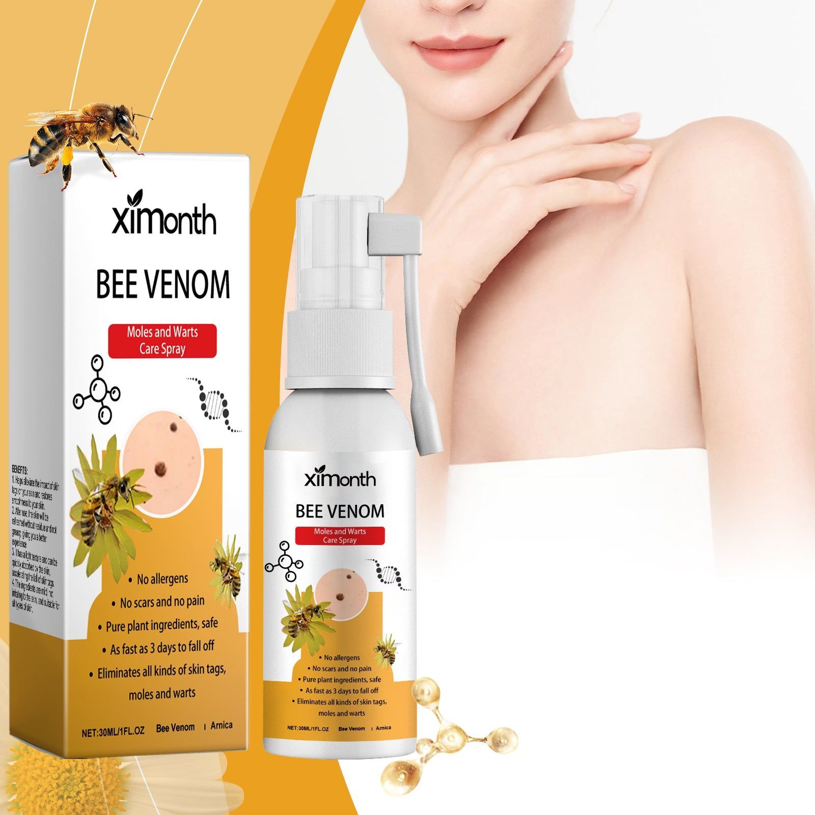 Beesvenom Wart & Skin Tag Spray, Natural Body Care, Fast Skin Repair ,30ml