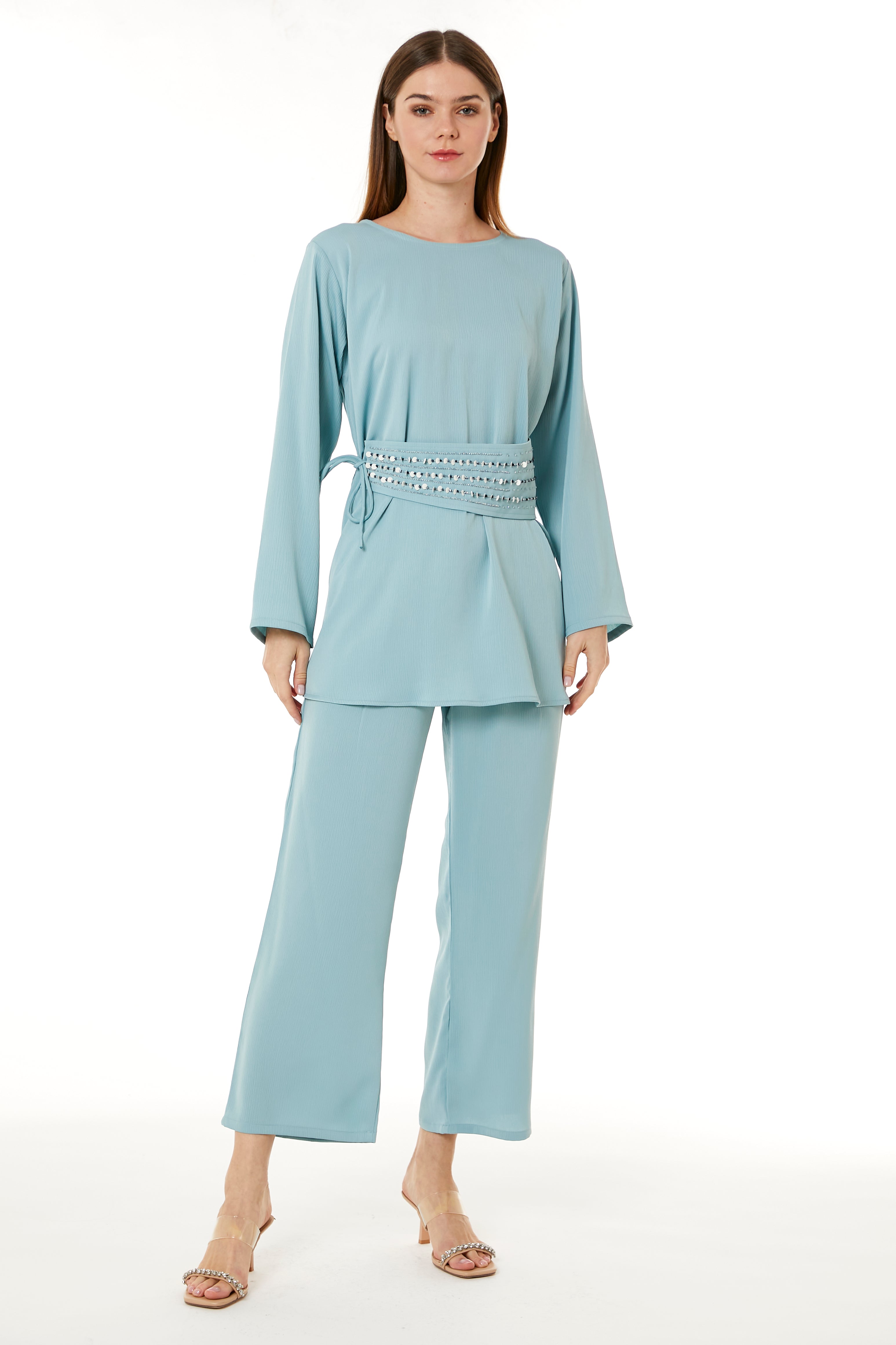 MOiSTREET Light Blue Zoom Top and Pants Set