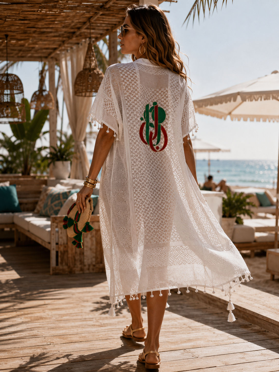 Tendresse Boutique White Knitted Abaya with Lebanon Design