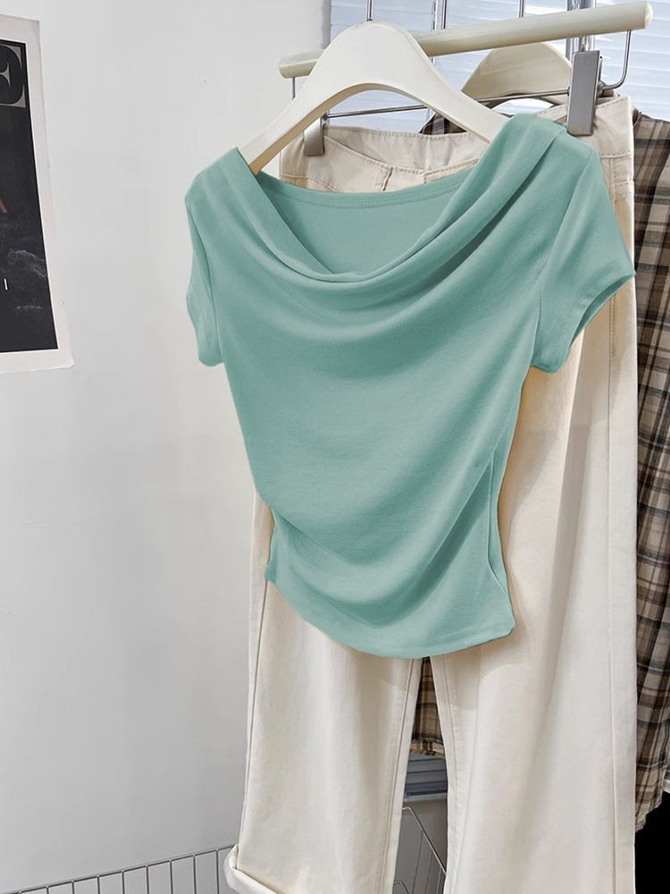 Wave Green Collar Slim Fit Modal Short Sleeve T Shirt For Women