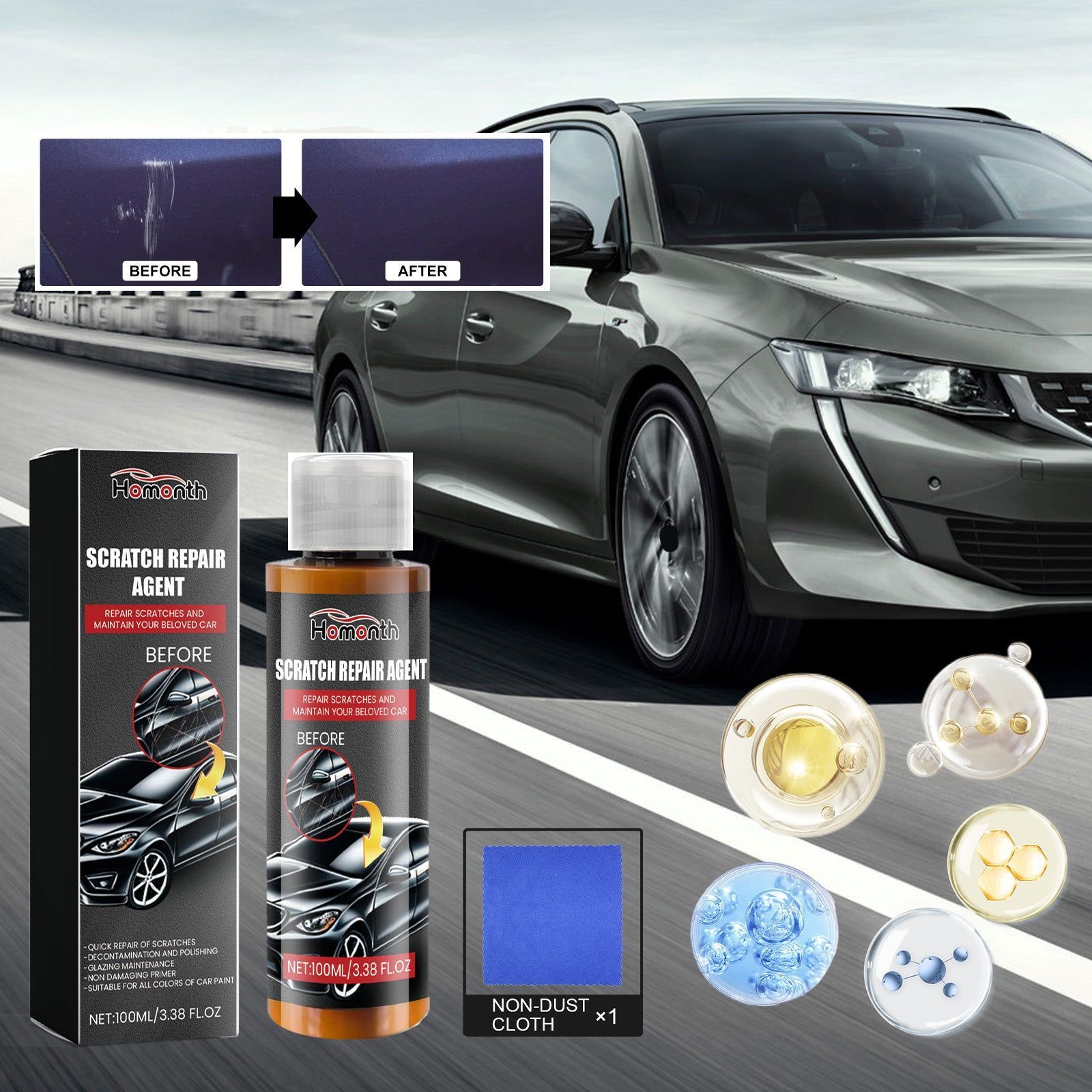Car Scratch Polishing Wax, Scratch Repair Cream, Car Paint Restoration, Easy to Use, Glossy Finish ,1set