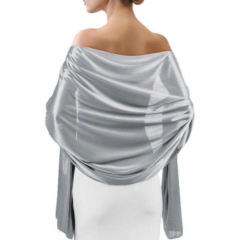Green Satin Chiffon Shawl Wrap for Wedding Evening Dress