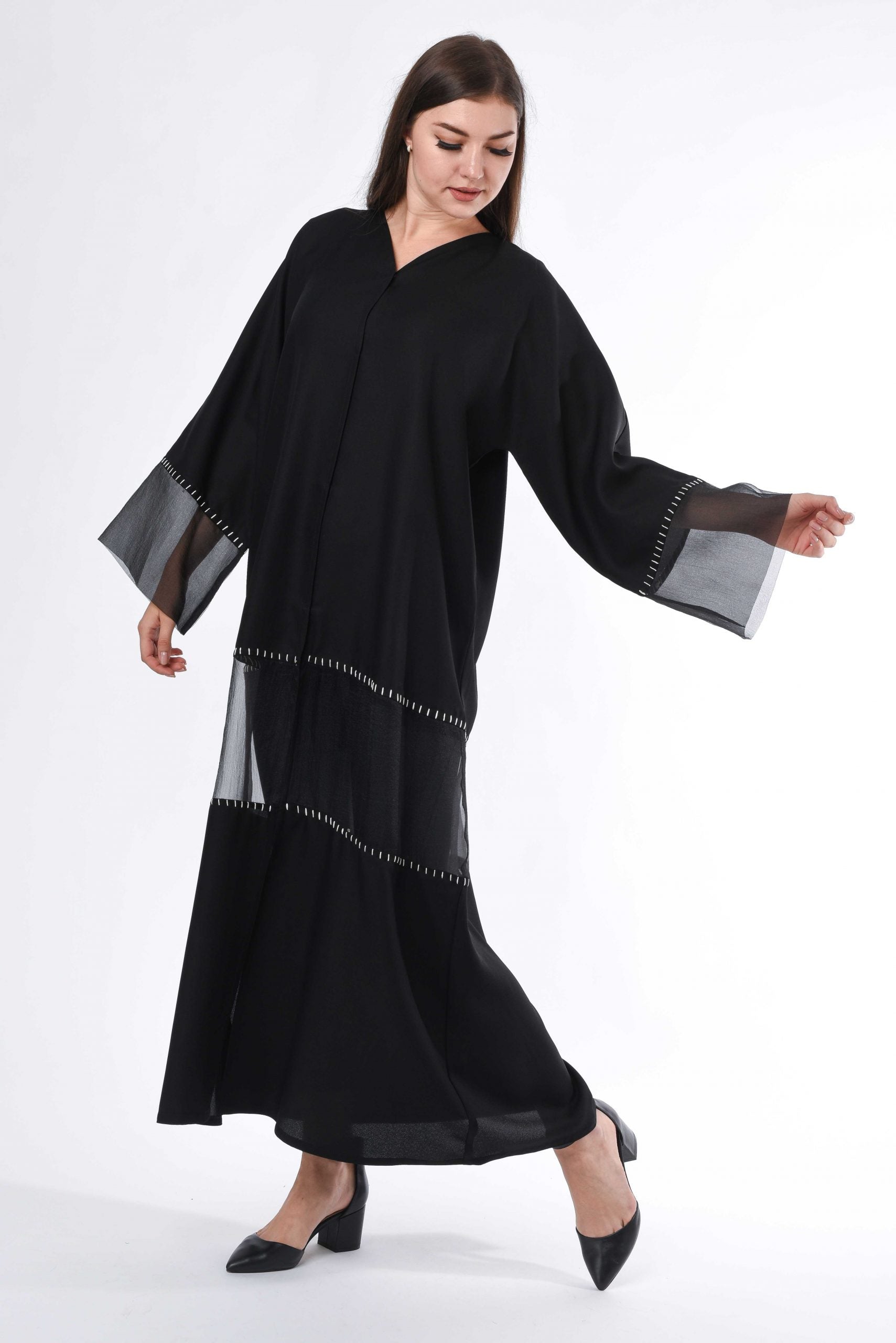 MOiSTREET Black Hand Buck Stitch Abaya