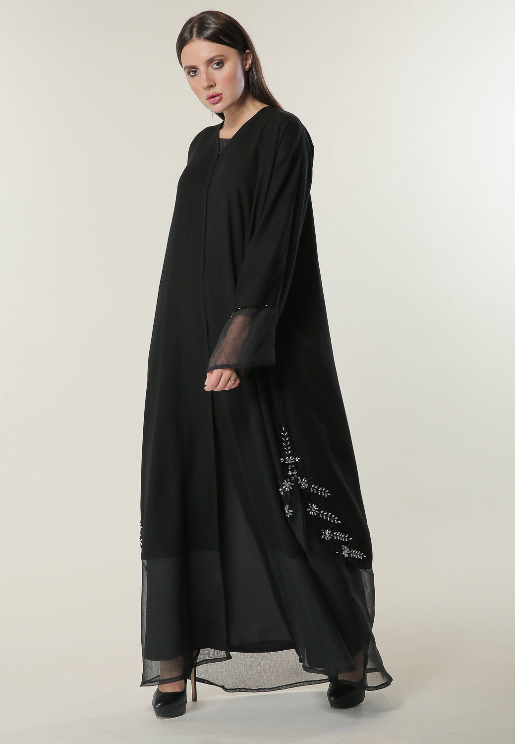MOiSTREET Black Abaya with Hand Embroidered Motifs