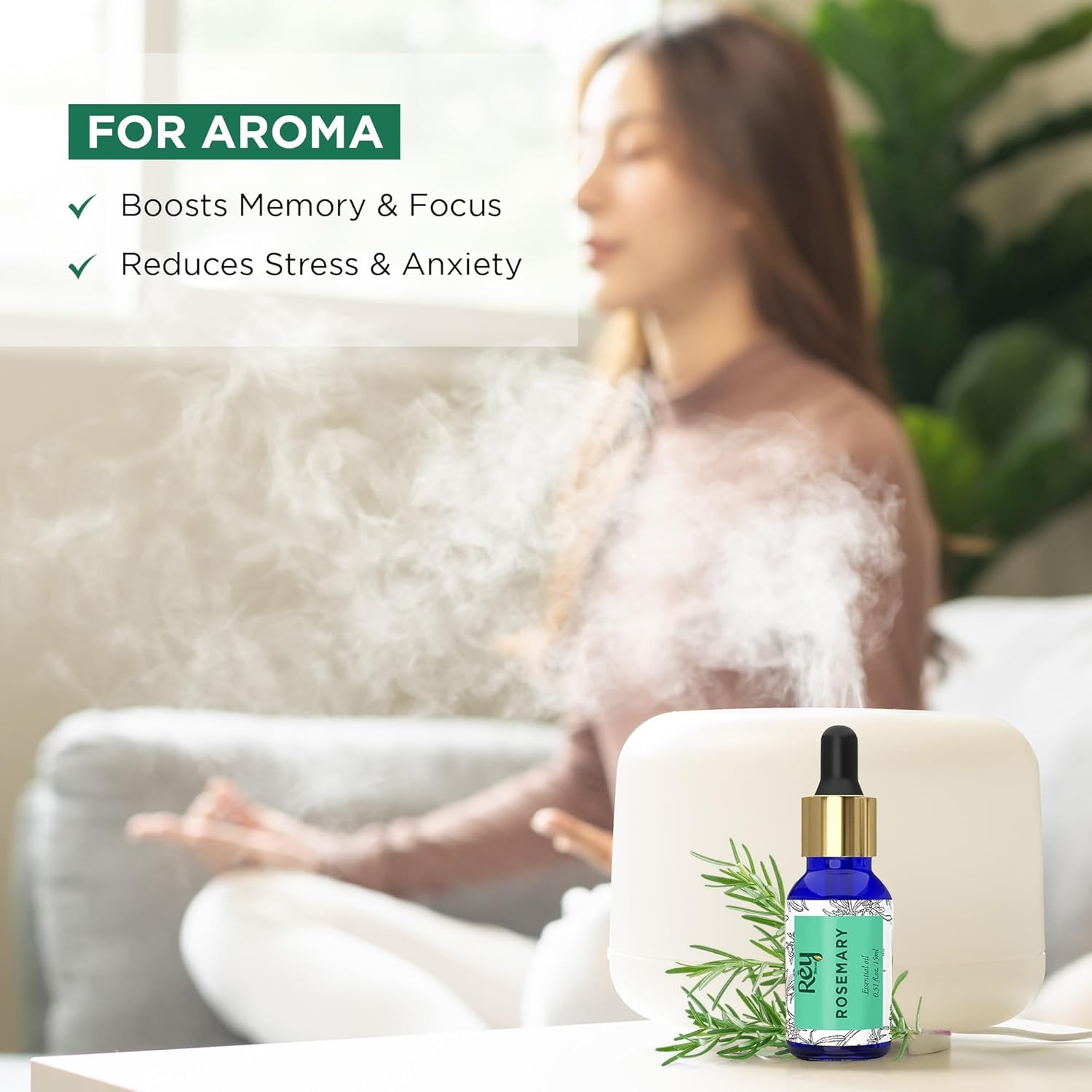 Rey Naturals Rosemary essential oil for hair growth, Skin and Aroma  15 ml