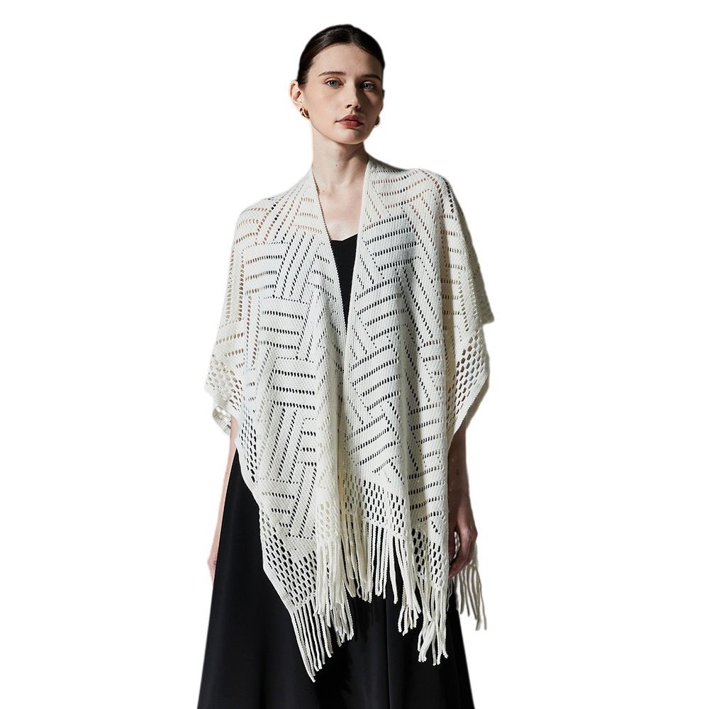 Ivory Crochet Knitted Shawl Wrap for Women Lightweight