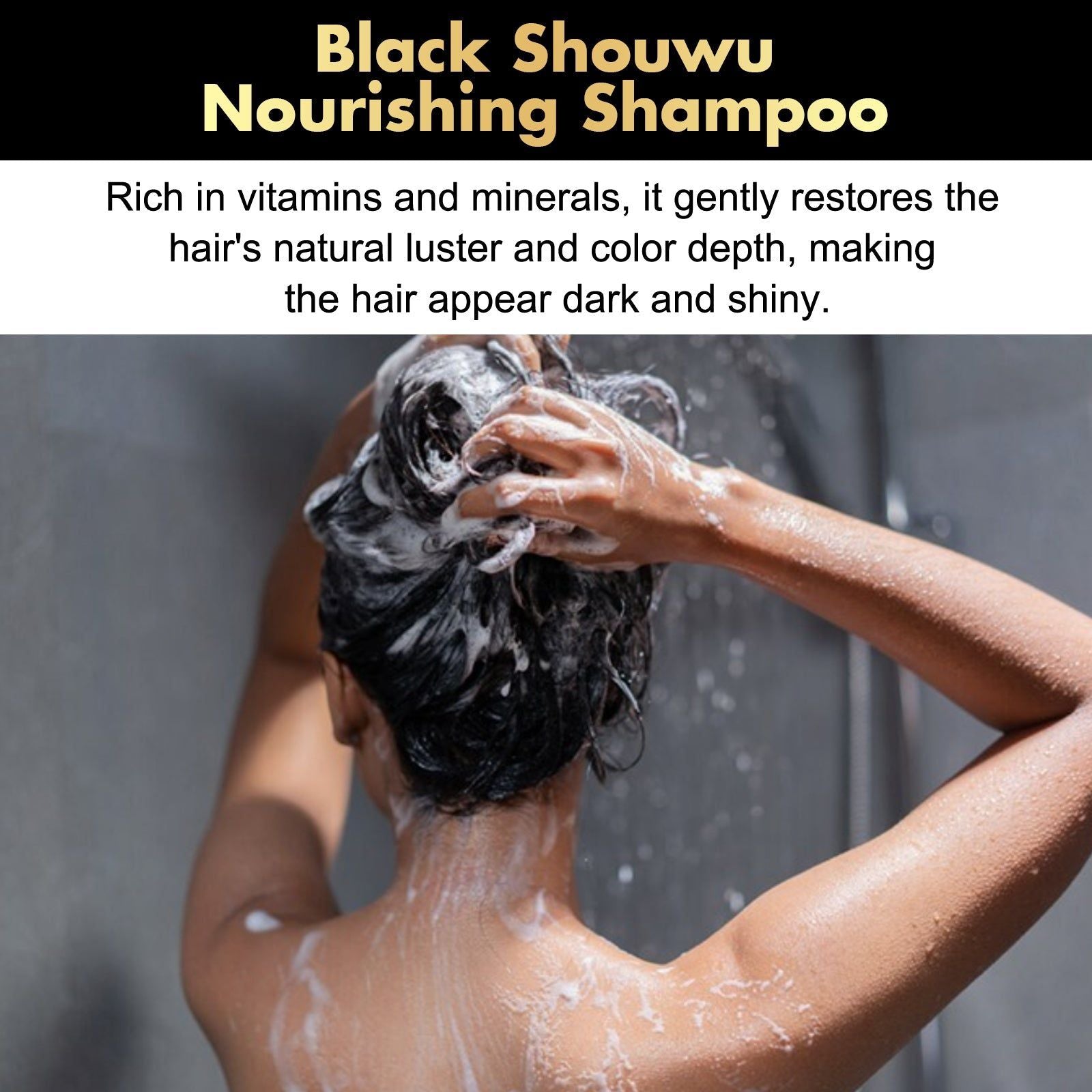 Black Reishi Multiflorum Shampoo for Thick Black Hair, Natural Shine, Moisturizing, Scalp Care ,100ml