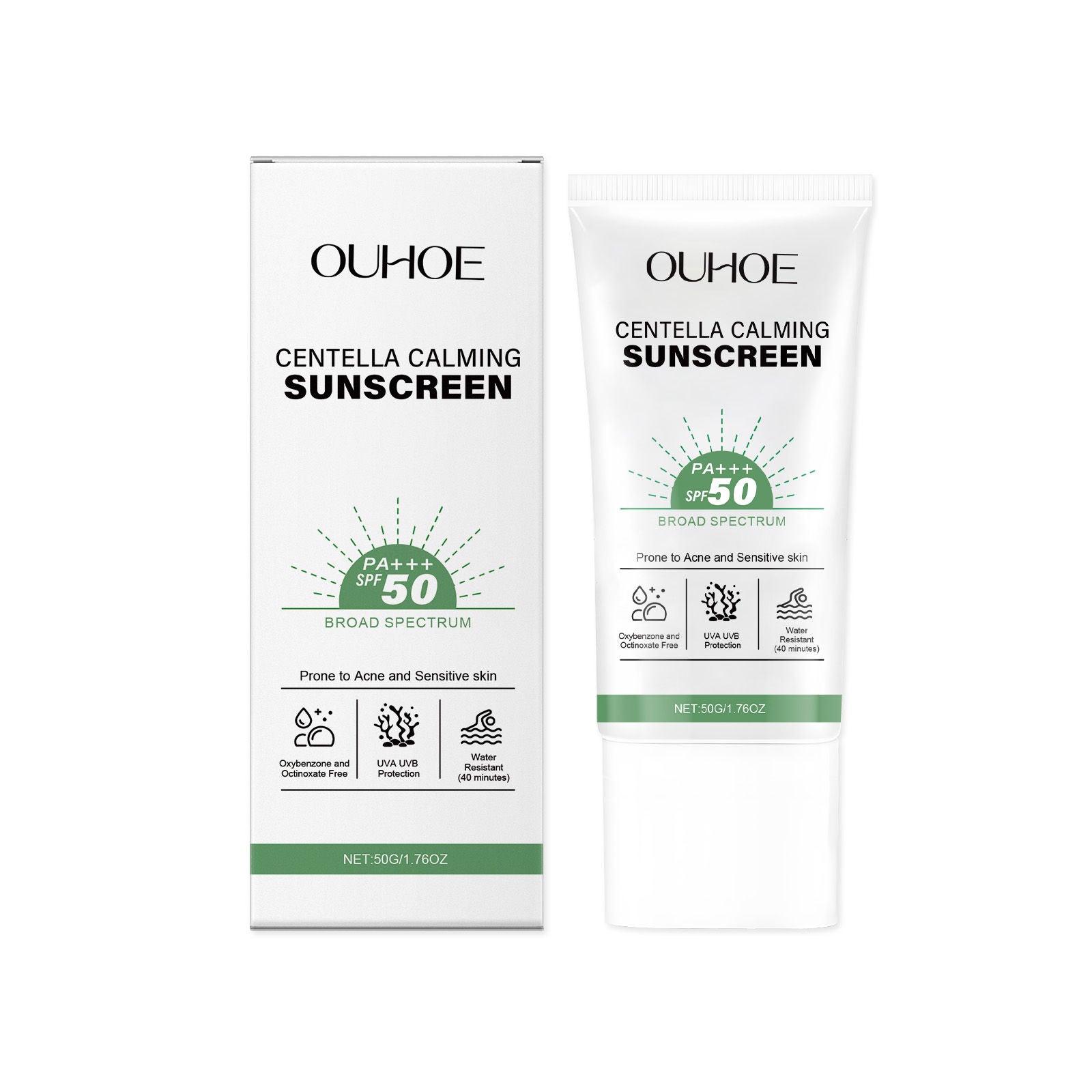 Centella Asiatica Facial Cream, SPF 50, Broad Spectrum, Gentle, Moisturizing, Summer Skin Protection ,50g