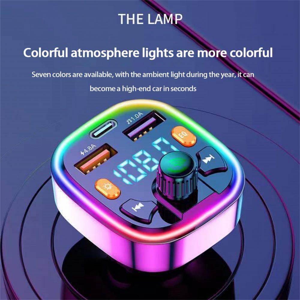 Car Bluetooth 5.0 FM Transmitter Dual USB Port Fast PD Car Charger Radio Adapter