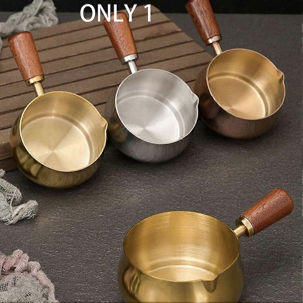 Espresso Measuring Cup,180ML Stainless Steel Espresso Coffee Cup with Wooden Handle for Making Sauce Reheating Soup B(Gold)