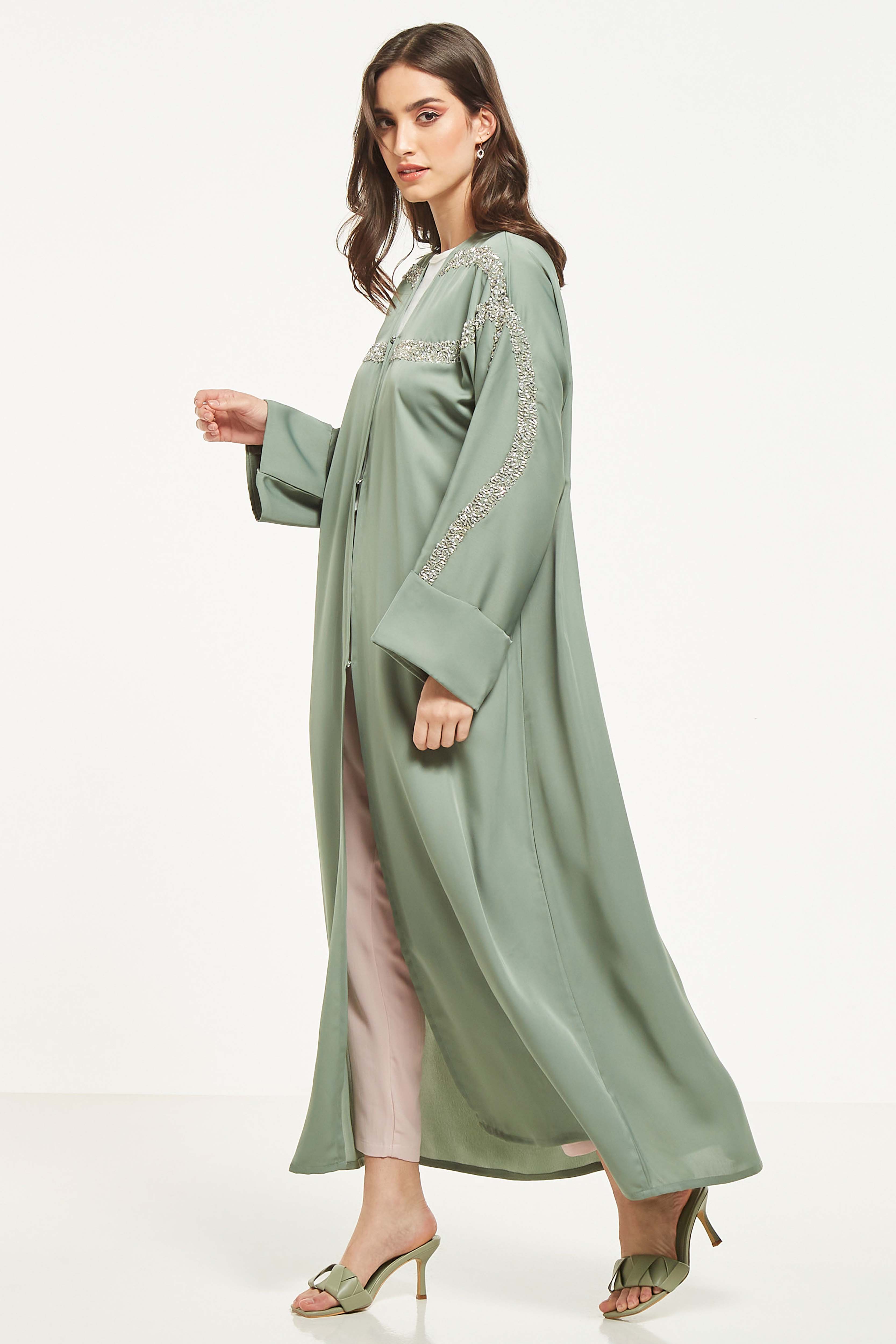 MOiSTREET Embellished Abaya with Sheila