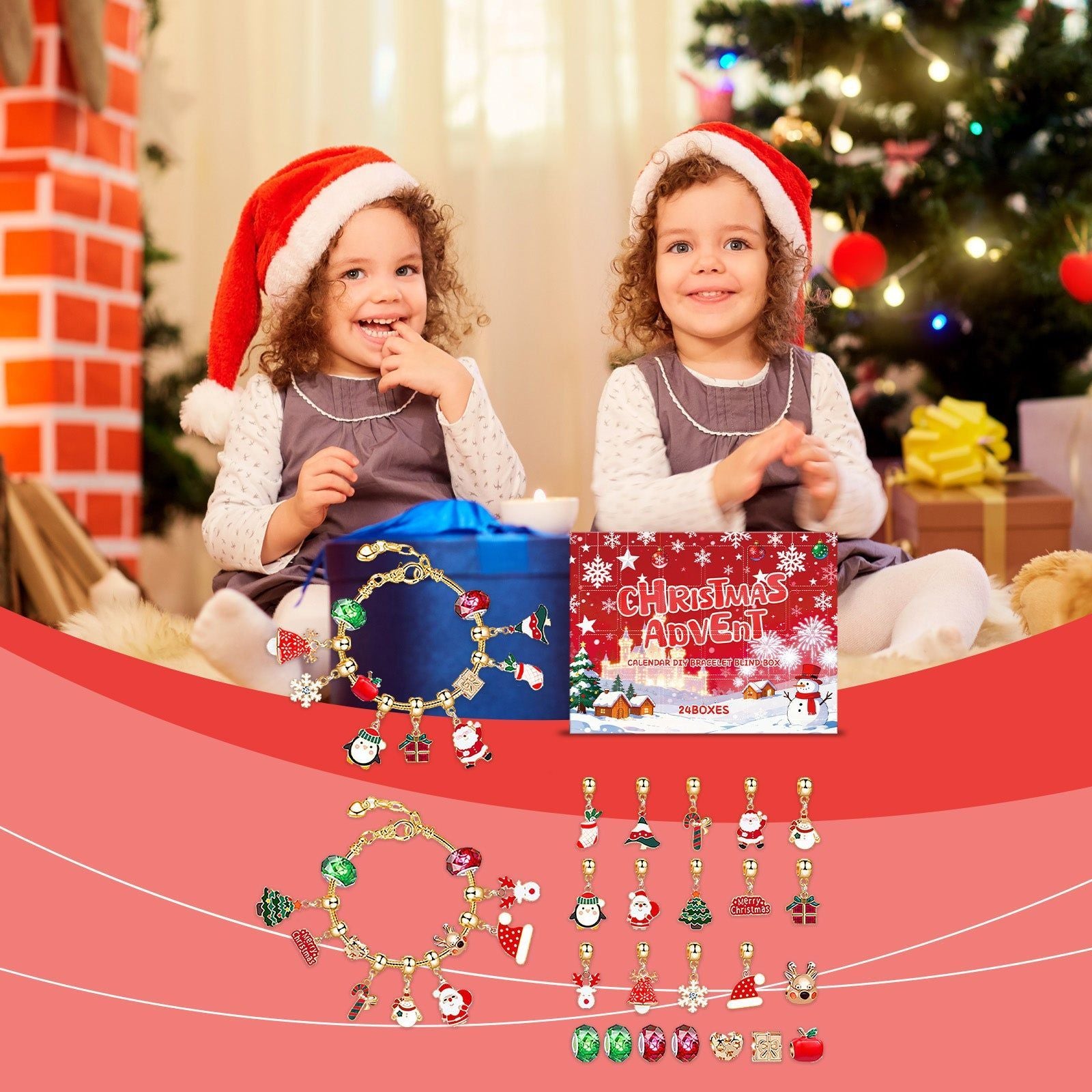 Christmas Countdown Bracelet Blind Box, DIY Jewelry, Festive Holiday Surprise ,1 set
