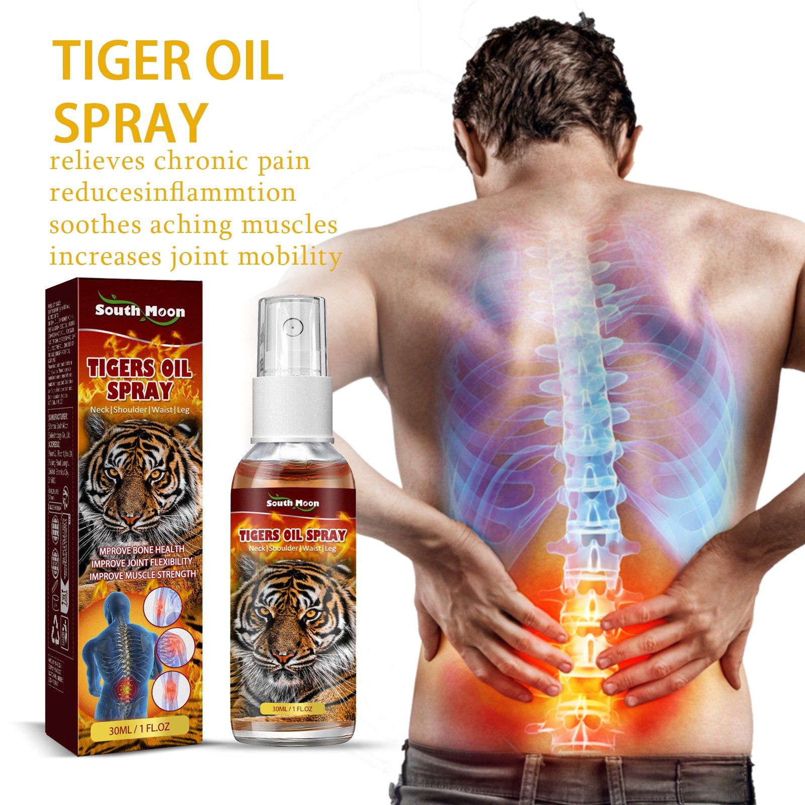 Tiger Oil Spray, Fast Relief for Joint and Muscle Pain, Natural Pain Relief, Arthritis, Rheumatism, Back and Neck Pain ,30ml