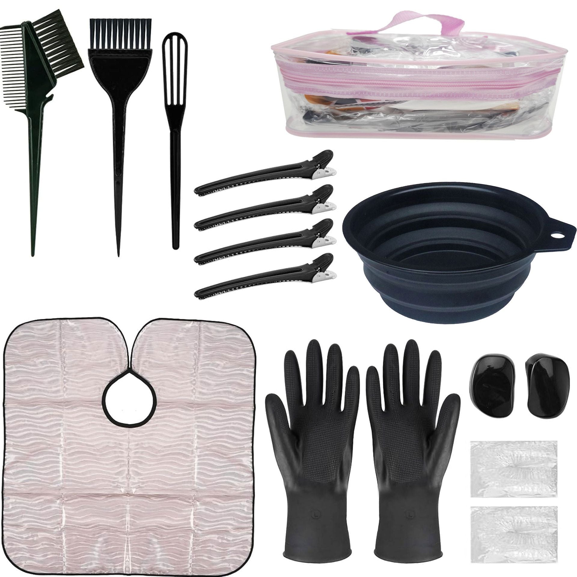 15Pcs Professional Hair Dye Kit with Bowl, Cape & Gloves