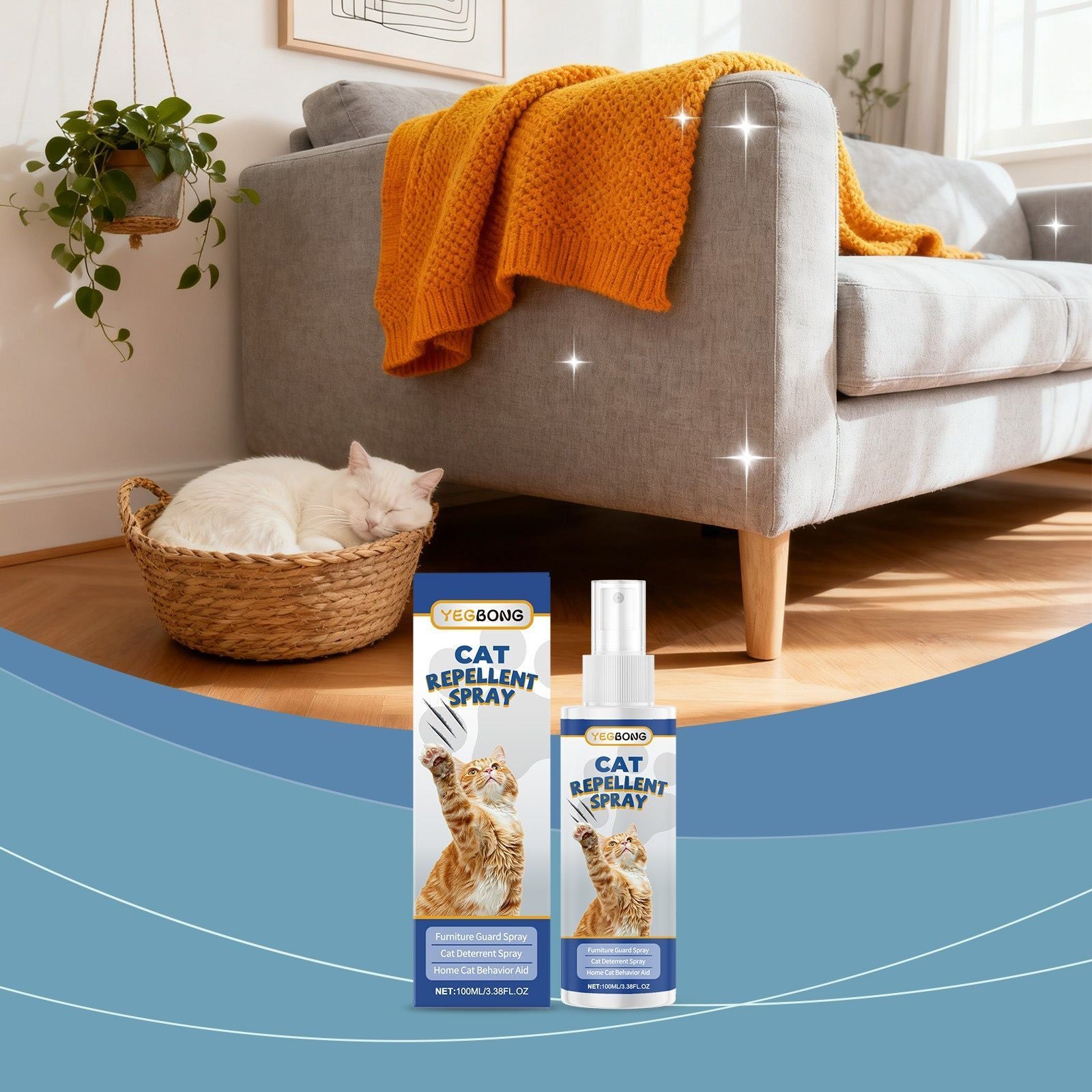 Cat Training Spray, Gentle, Furniture Scratch-Resistant, Indoor Outdoor, Drive Away Cats ,100ml