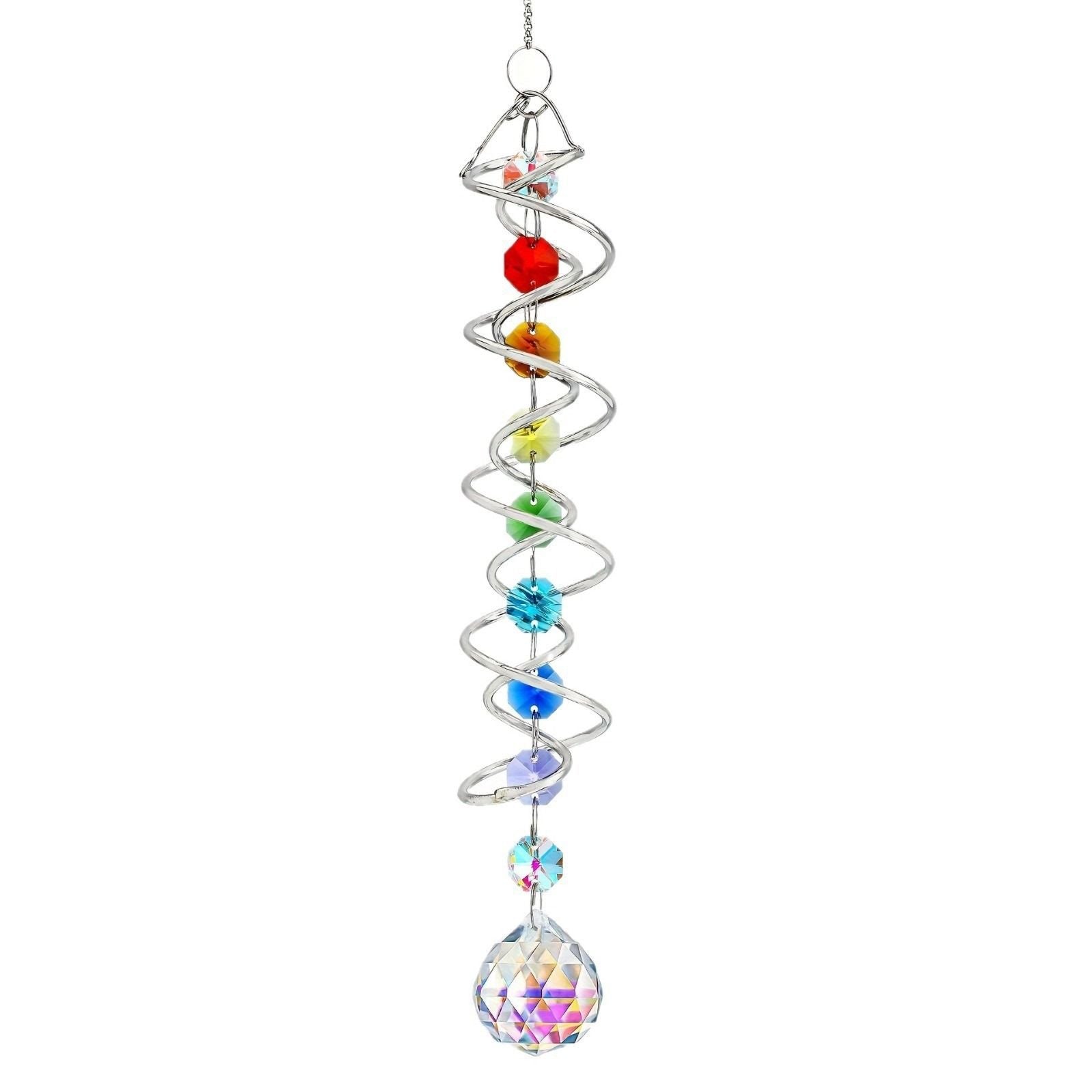 Suncatcher Wind Spinner Gazing Ball Spiral Tail Crystal Sun Catchers with Seven Chakra Beads