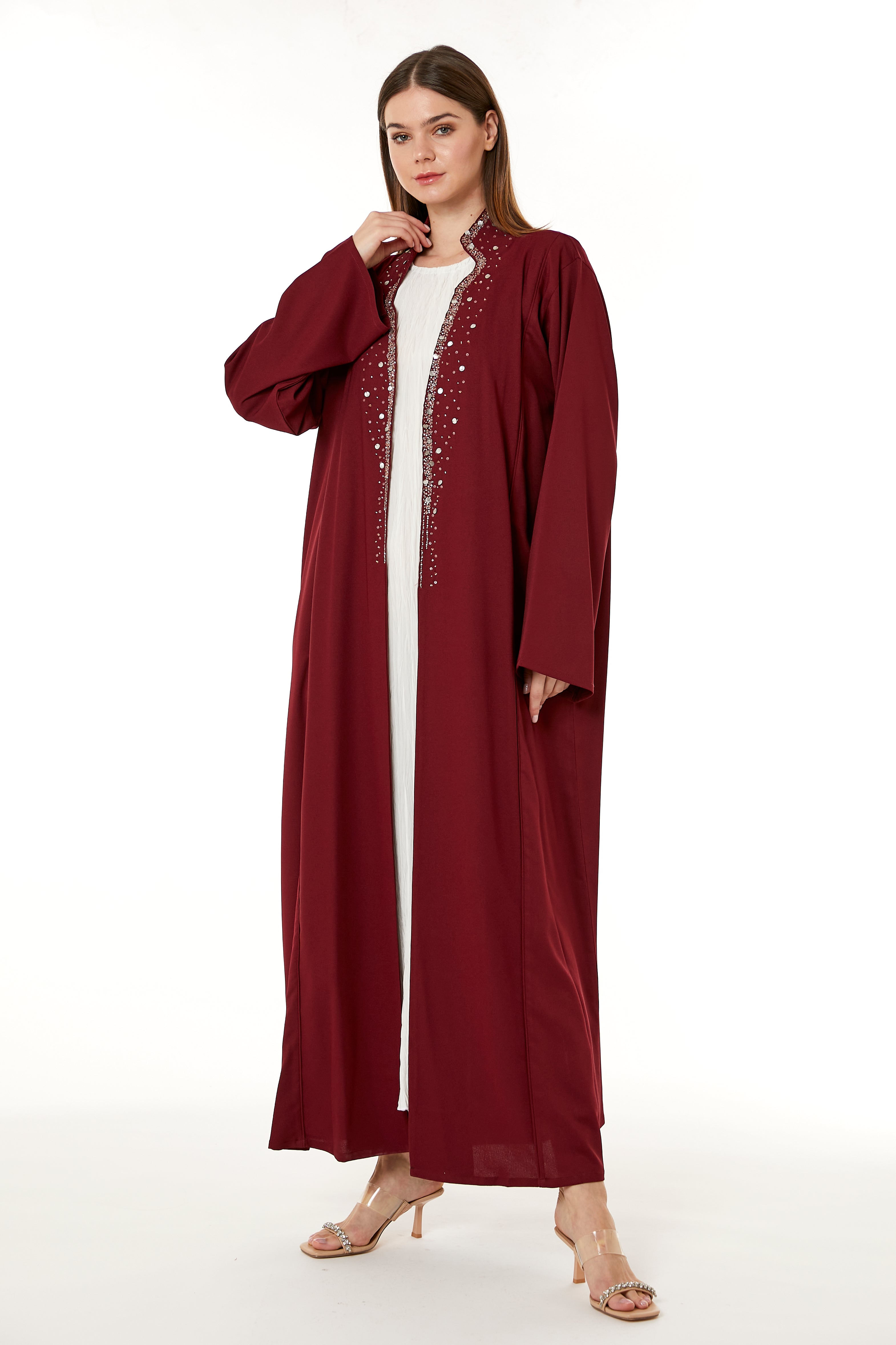 MOiSTREET Red Indonesian Crepe Hand Embellished Abaya