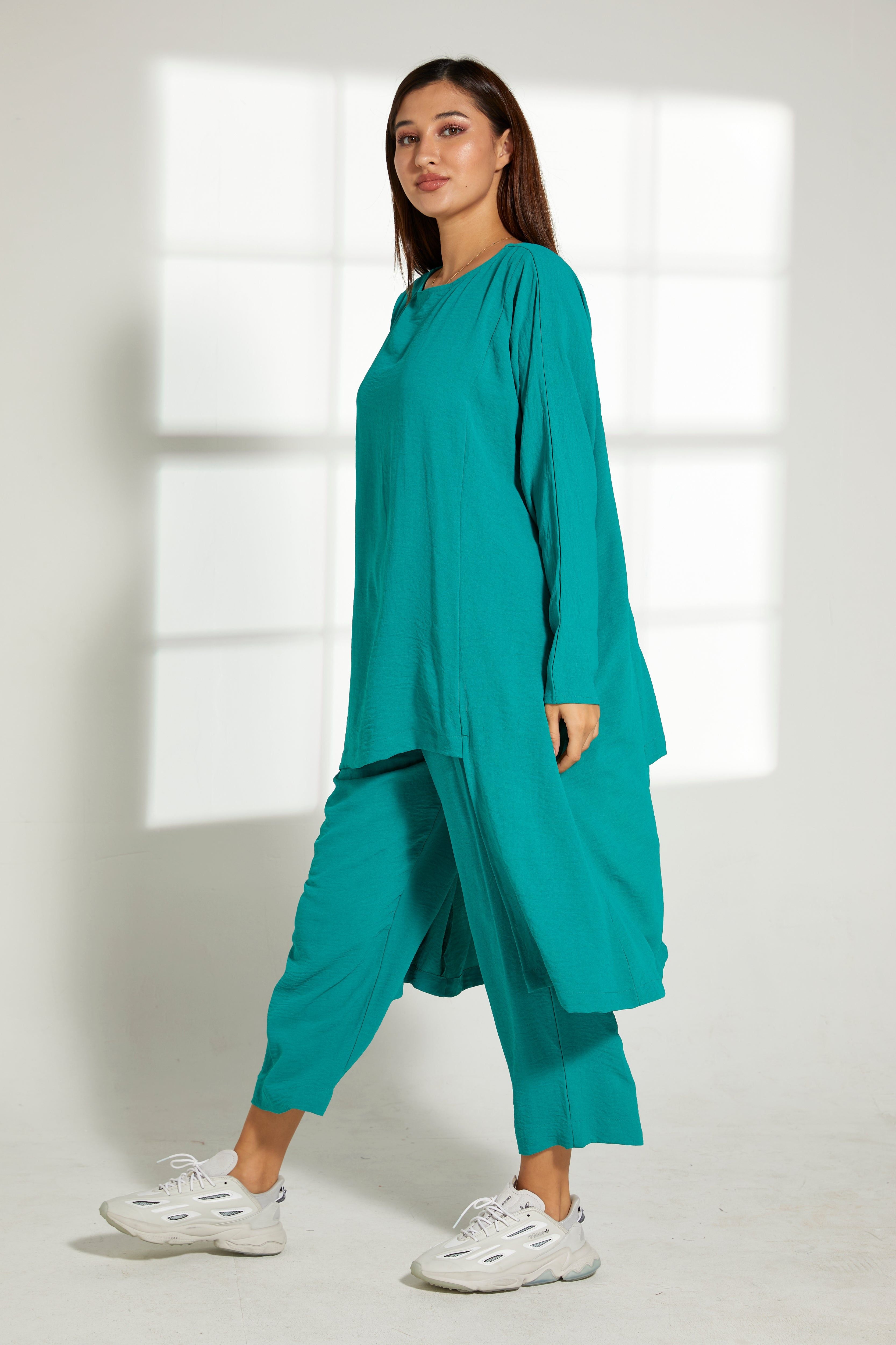 MOiSTREET Sea Green CEY Fabric Top And Pants Set