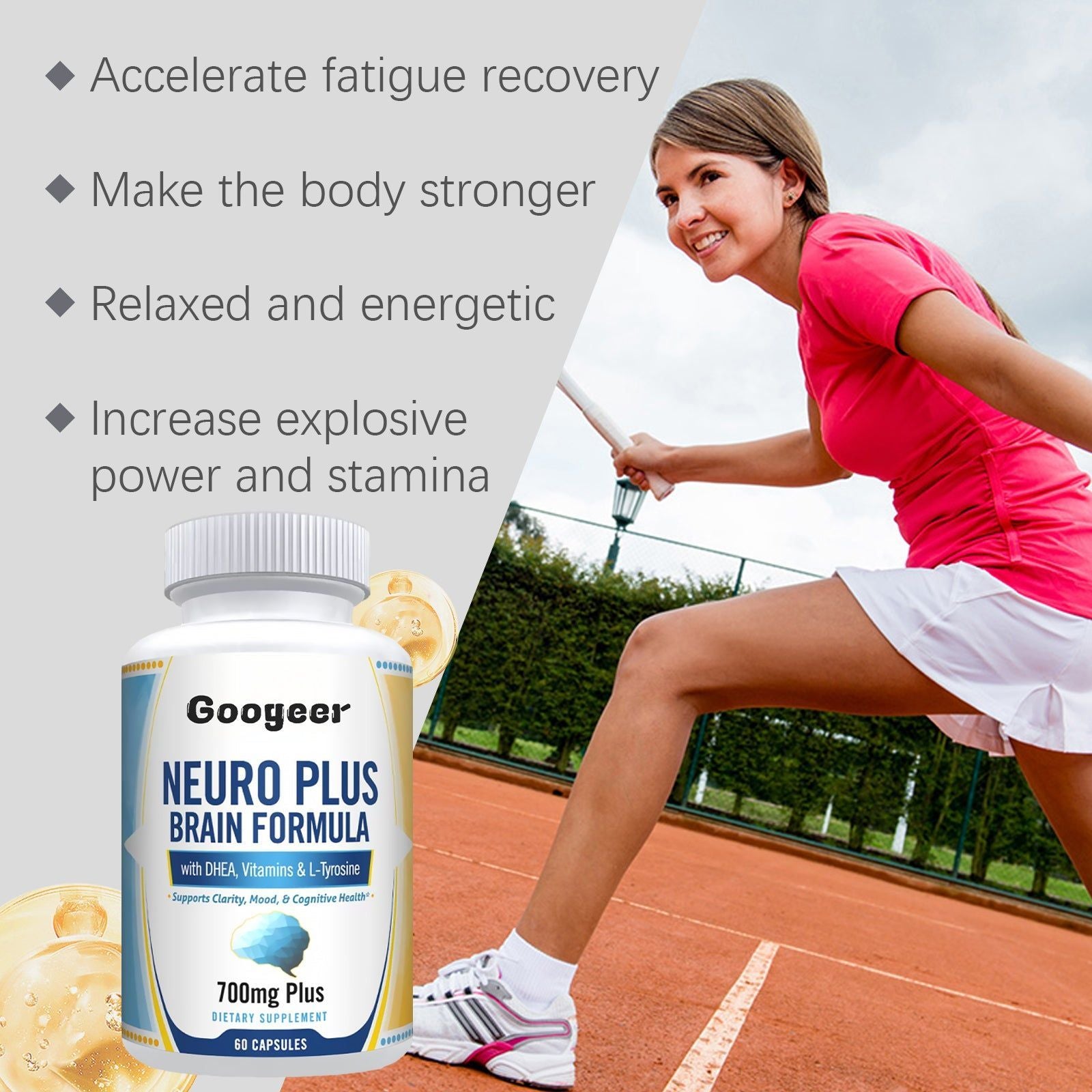 Boost Your Body Care, Enhance Energy, Stress Relief, Quick-Acting Brain Formula ,60capsules