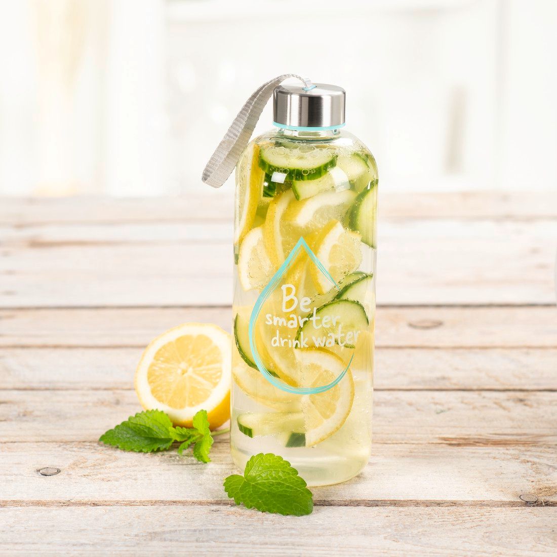 XAVAX 111471 "Water Power" Glass Drinking Bottle, 1 L, turquoise