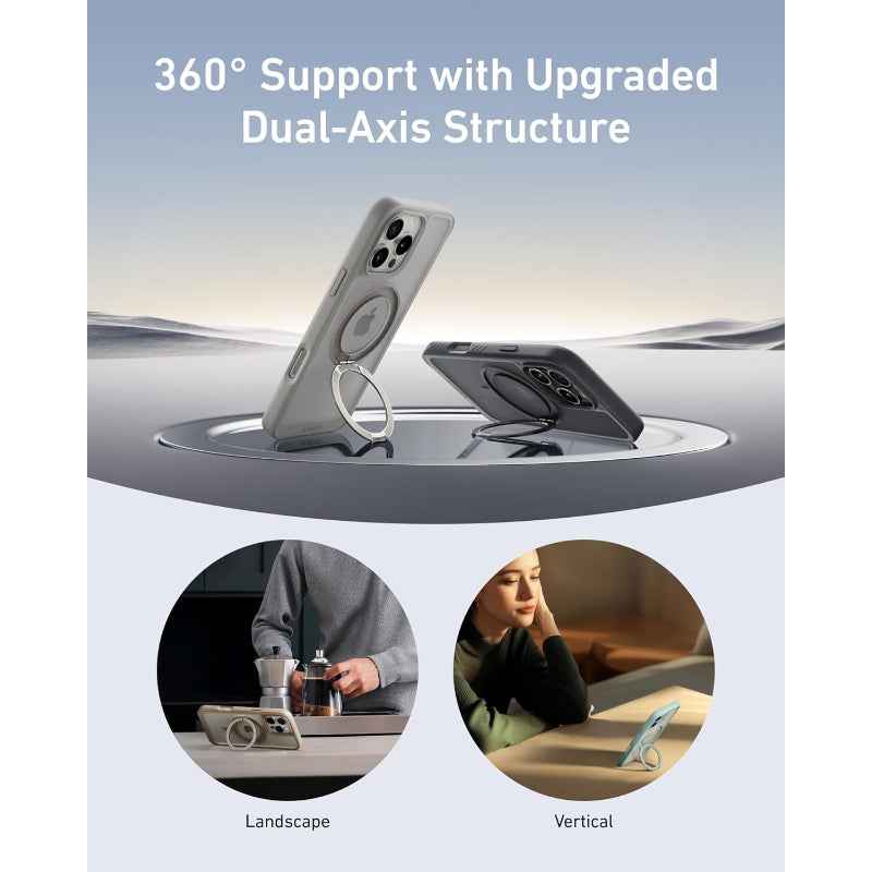 Anker iPhone 16 Magnetic Clear Case with 360° Ring Stand, Black