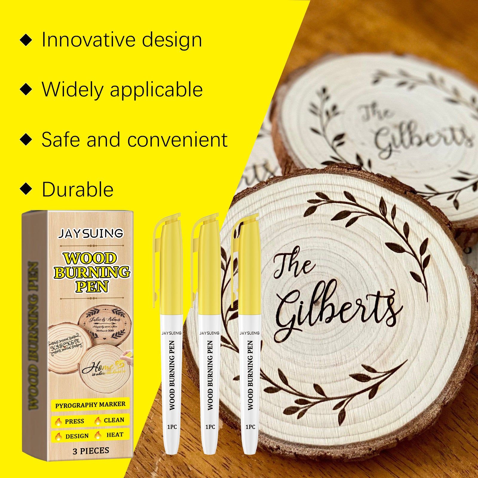 Create Stunning Wood Art with Pyrograph Marker, Easy DIY Wood Label Pen, Heat-Sensitive Wood Marker ,3 pieces