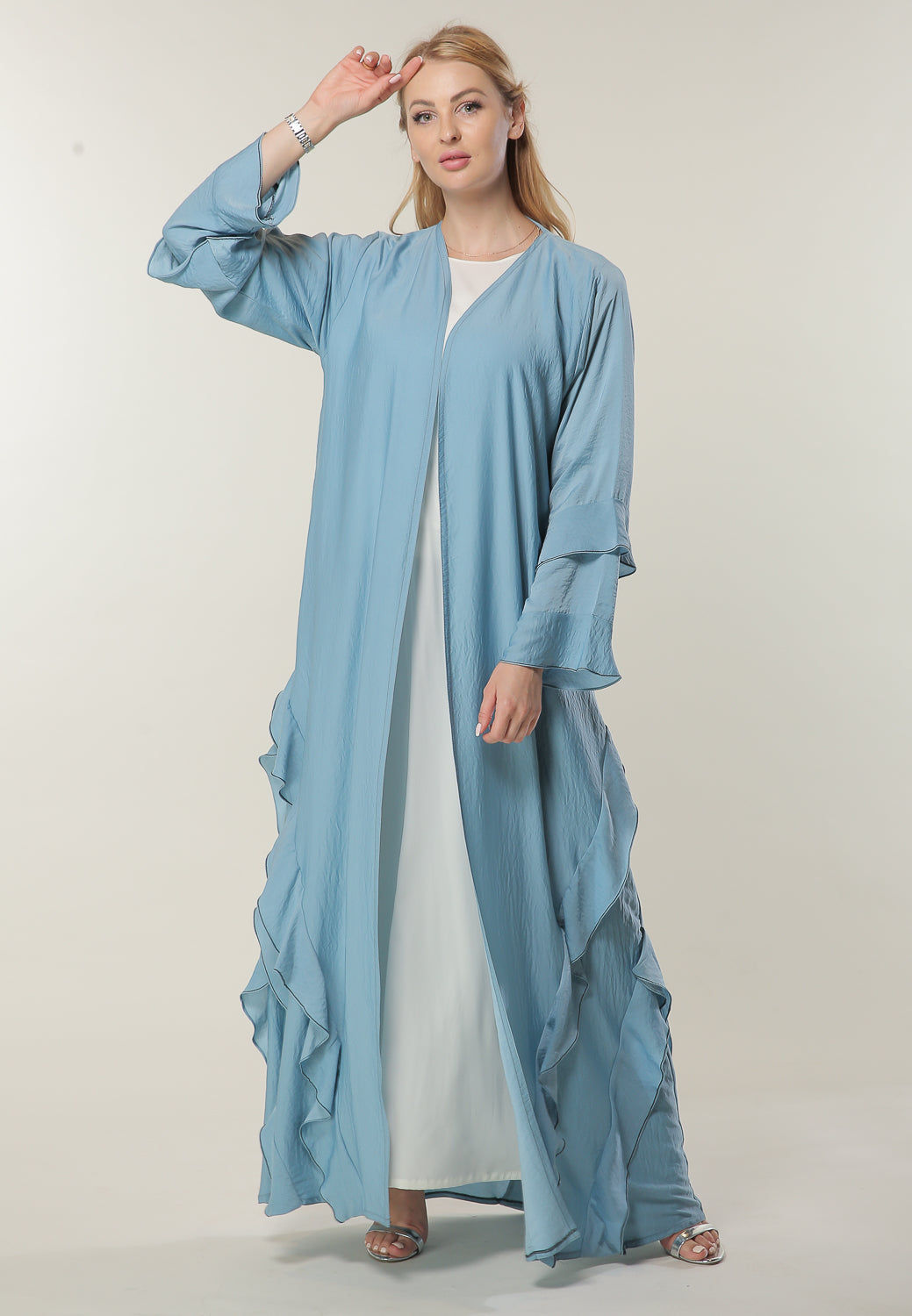 MOiSTREET Blue Casual Abaya with Frills on Hem