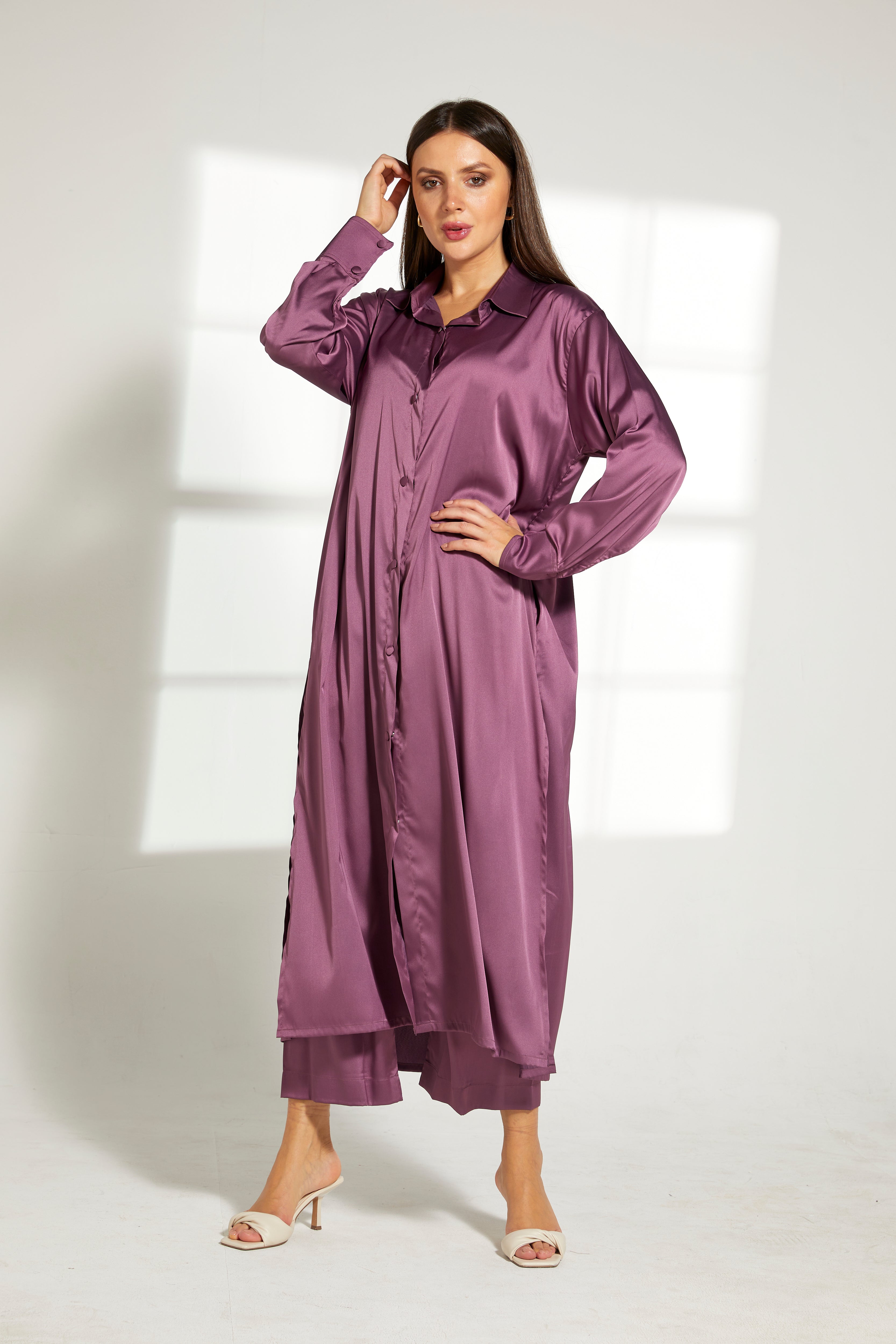 MOiSTREET Purple Silk Fabric Top and Pants Set