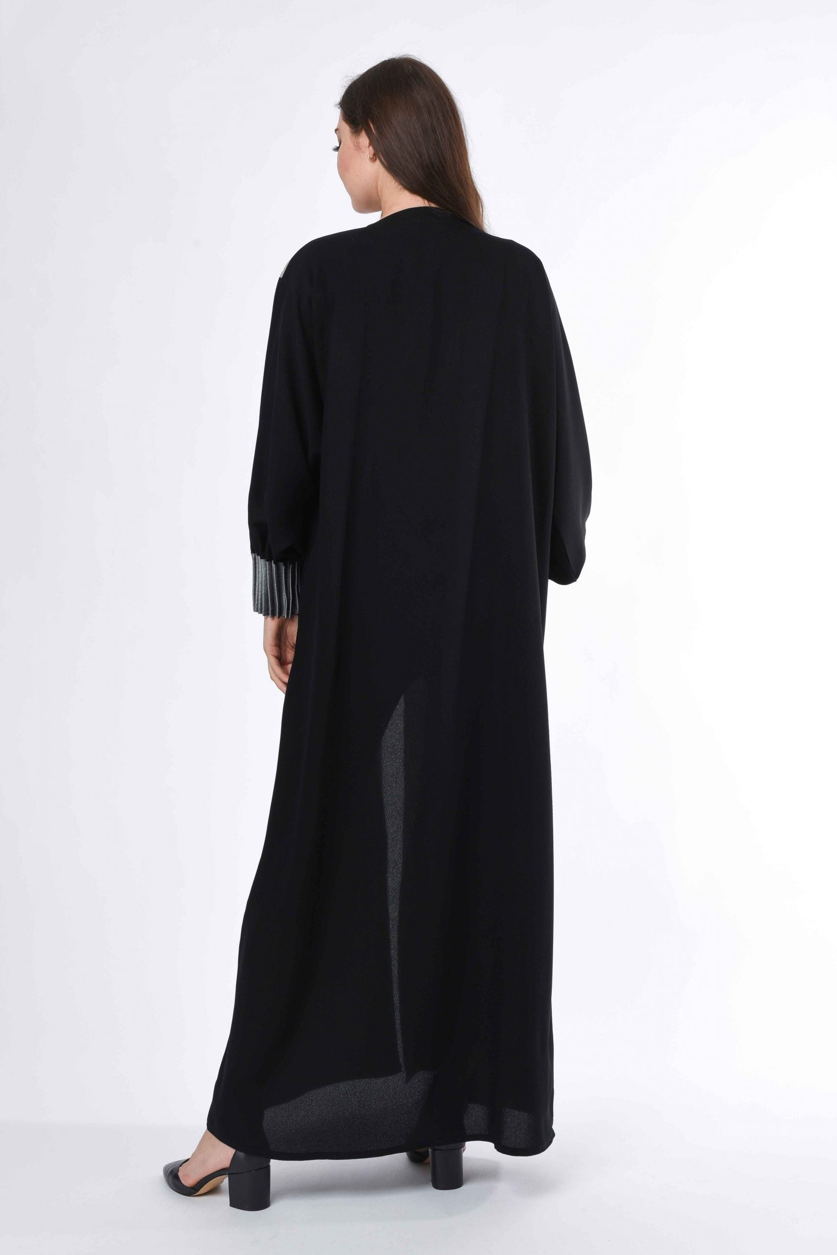 MOiSTREET Black Abaya with Contrast Panels and Pleated Sleeves