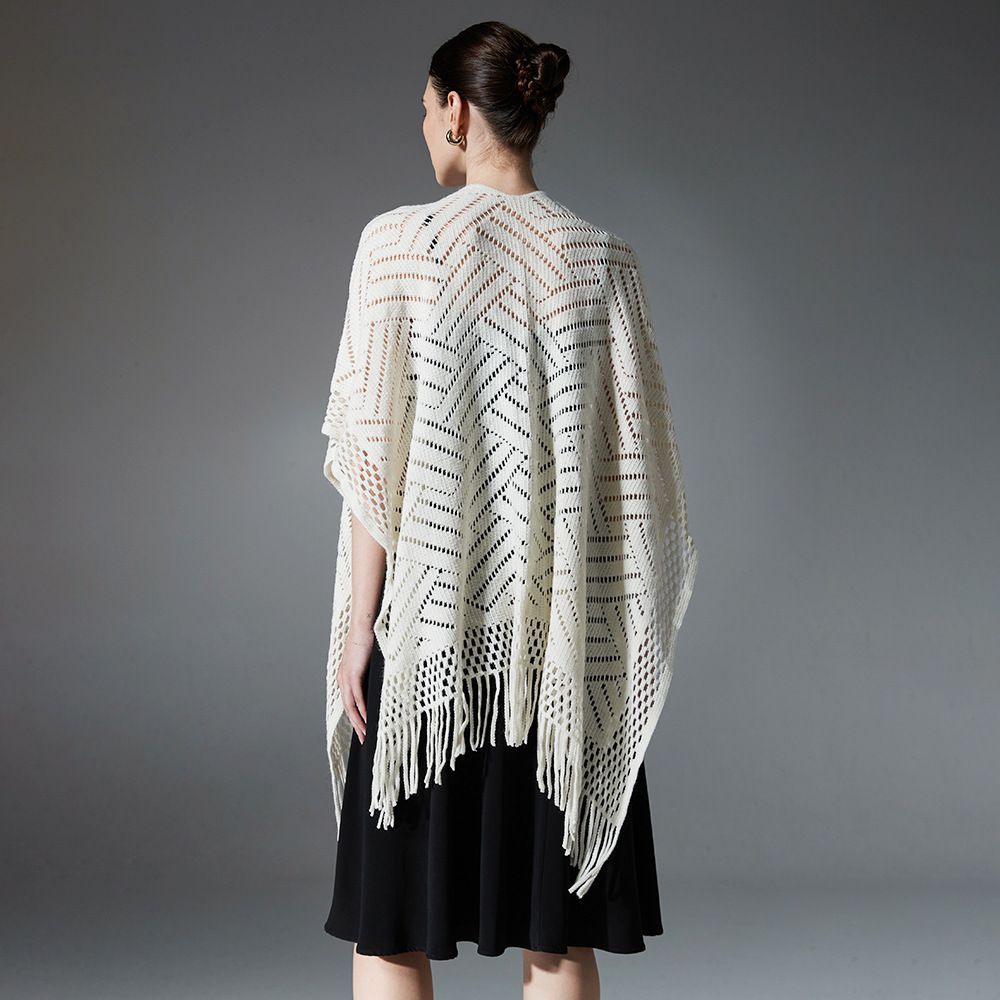Ivory Crochet Knitted Shawl Wrap for Women Lightweight