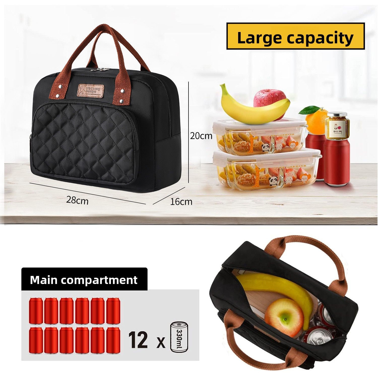 Waterproof Insulated Lunch Bag Large Capacity with Side Pockets